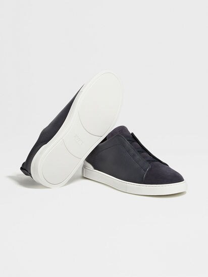 Navy Blue Leather and Suede Triple Stitch™ Sneakers SS24 22361784 | Zegna PL