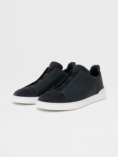 Navy Blue Leather and Suede Triple Stitch™ Sneakers