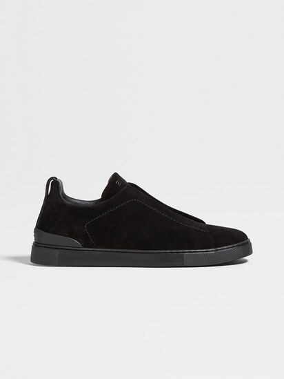 Zegna male Black Suede Triple Stitch Sneakers Black 5.5