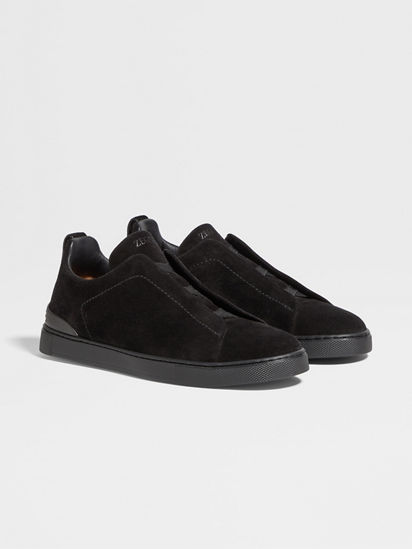 【関税送料込み】ZEGNAブラックトリプルステッチスニーカー Black Suede Triple Stitch™ Sneakers FW25 32126492 | Zegna US