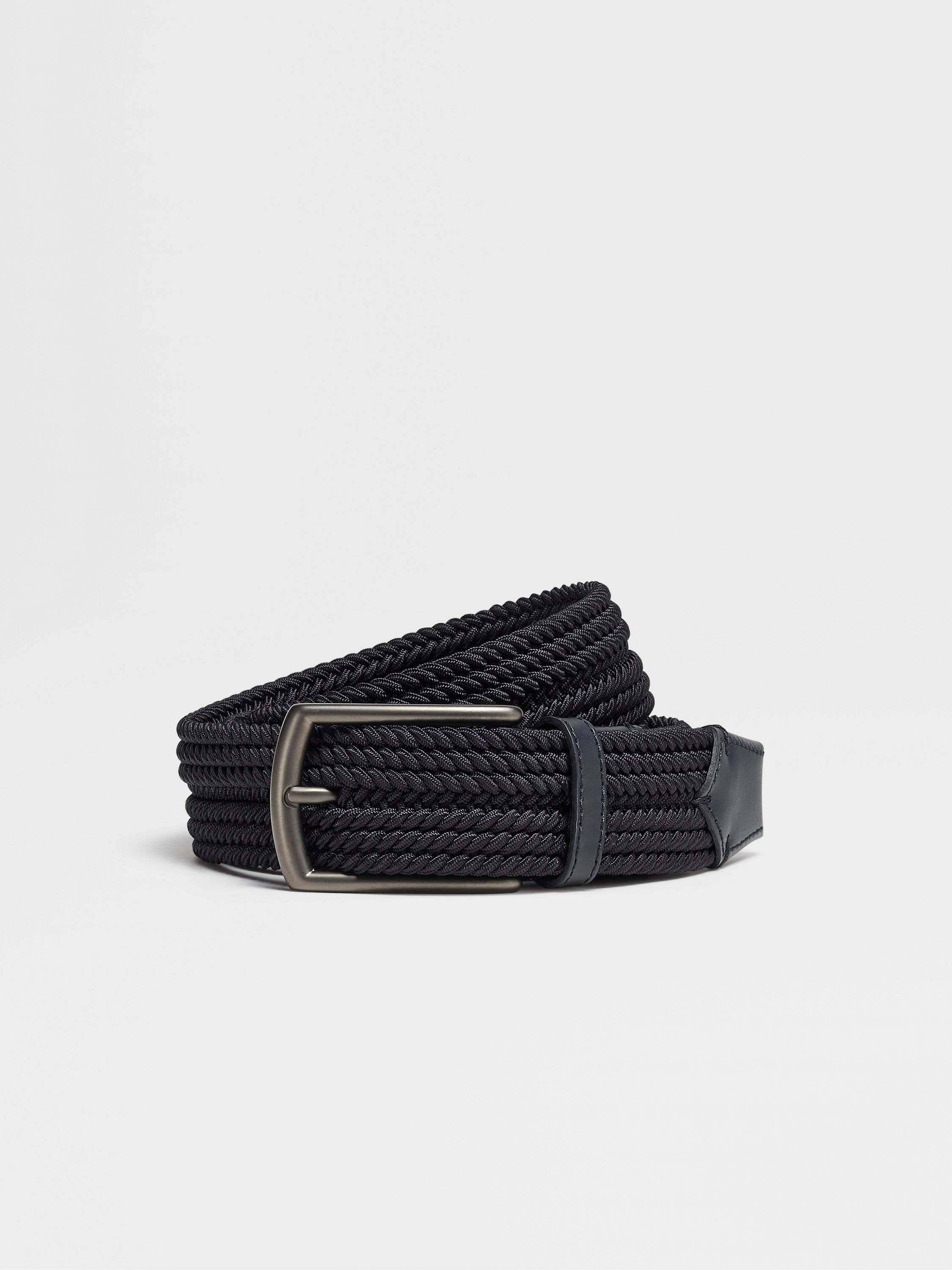 Braided stretch man's belt elastic Black with leather inserts