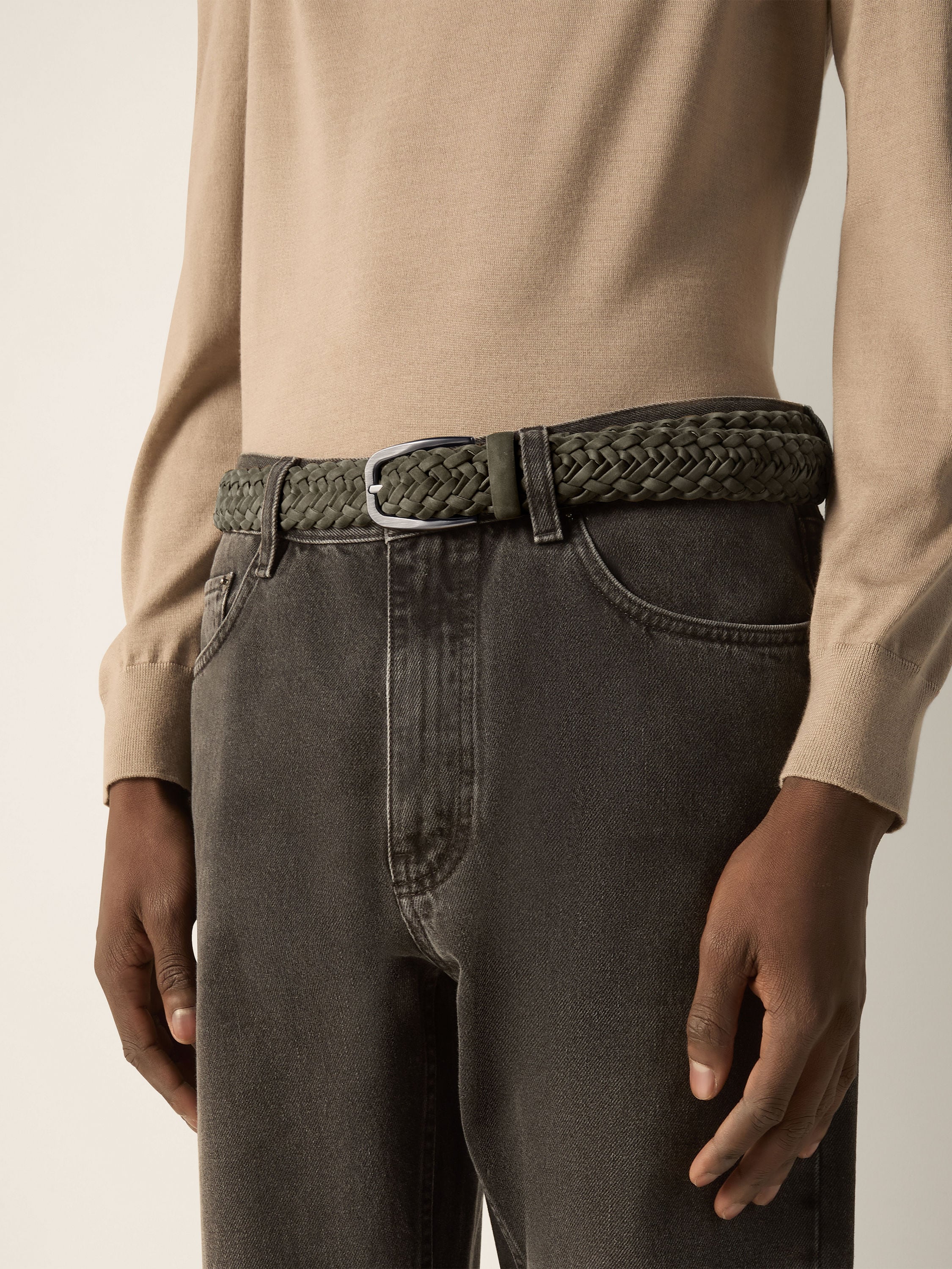 Dark Olive Green Nubuck Belt Product detail photo #2