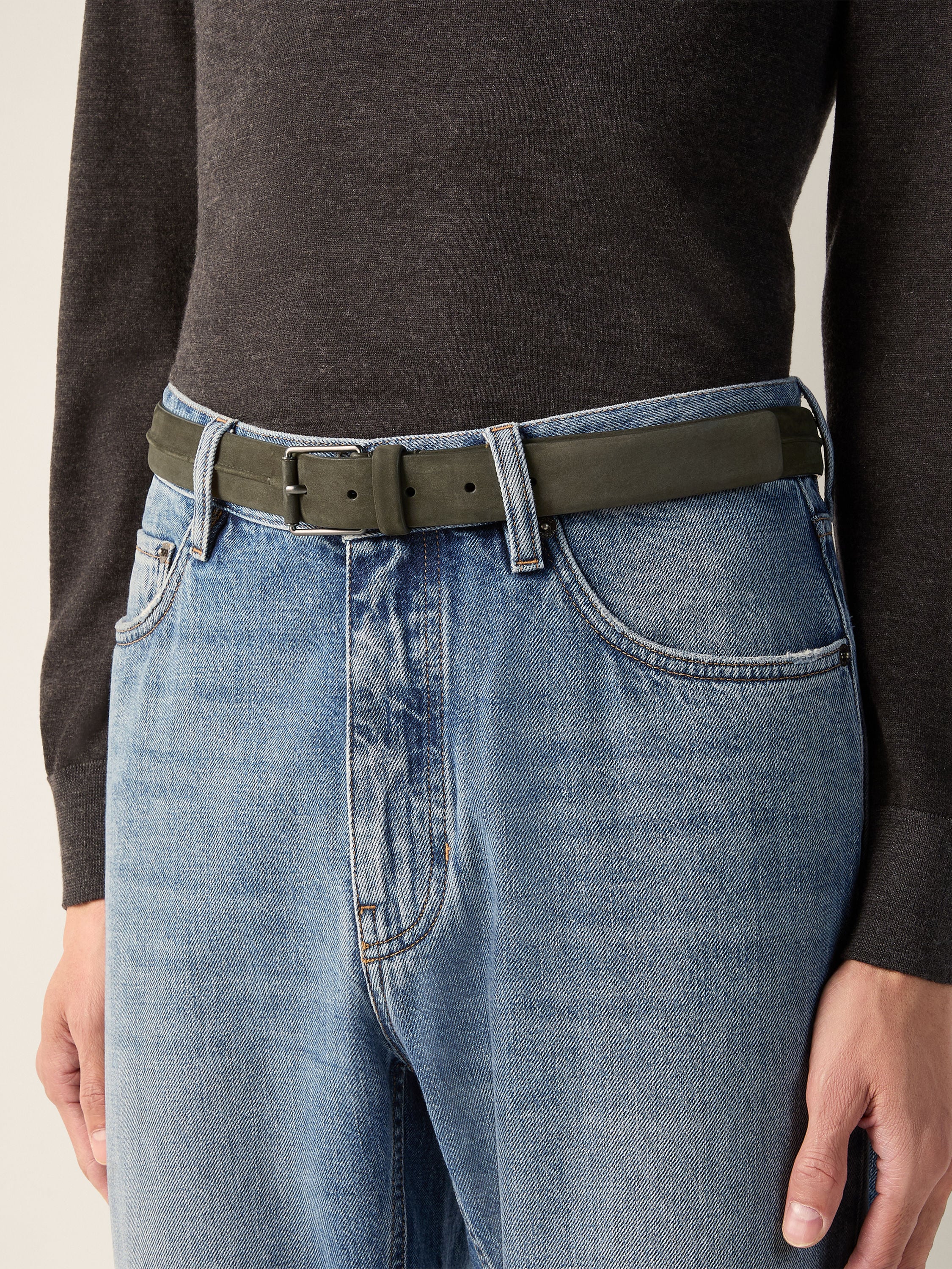 Dark Olive Green Nubuck Belt Product detail photo #2