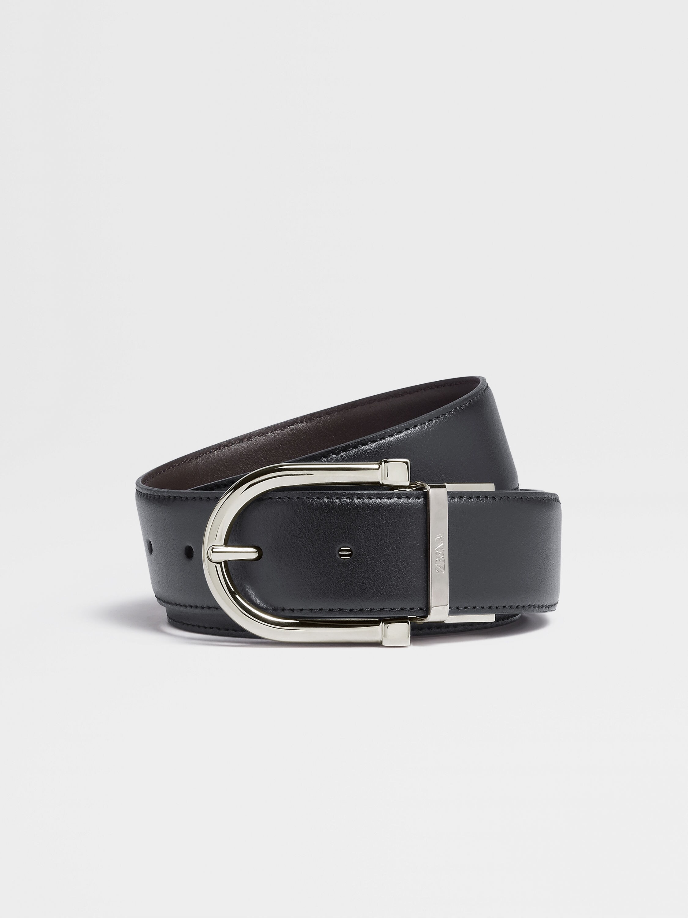 Black and Dark Brown Reversible Leather Belt SS24 23085519 | Zegna LT