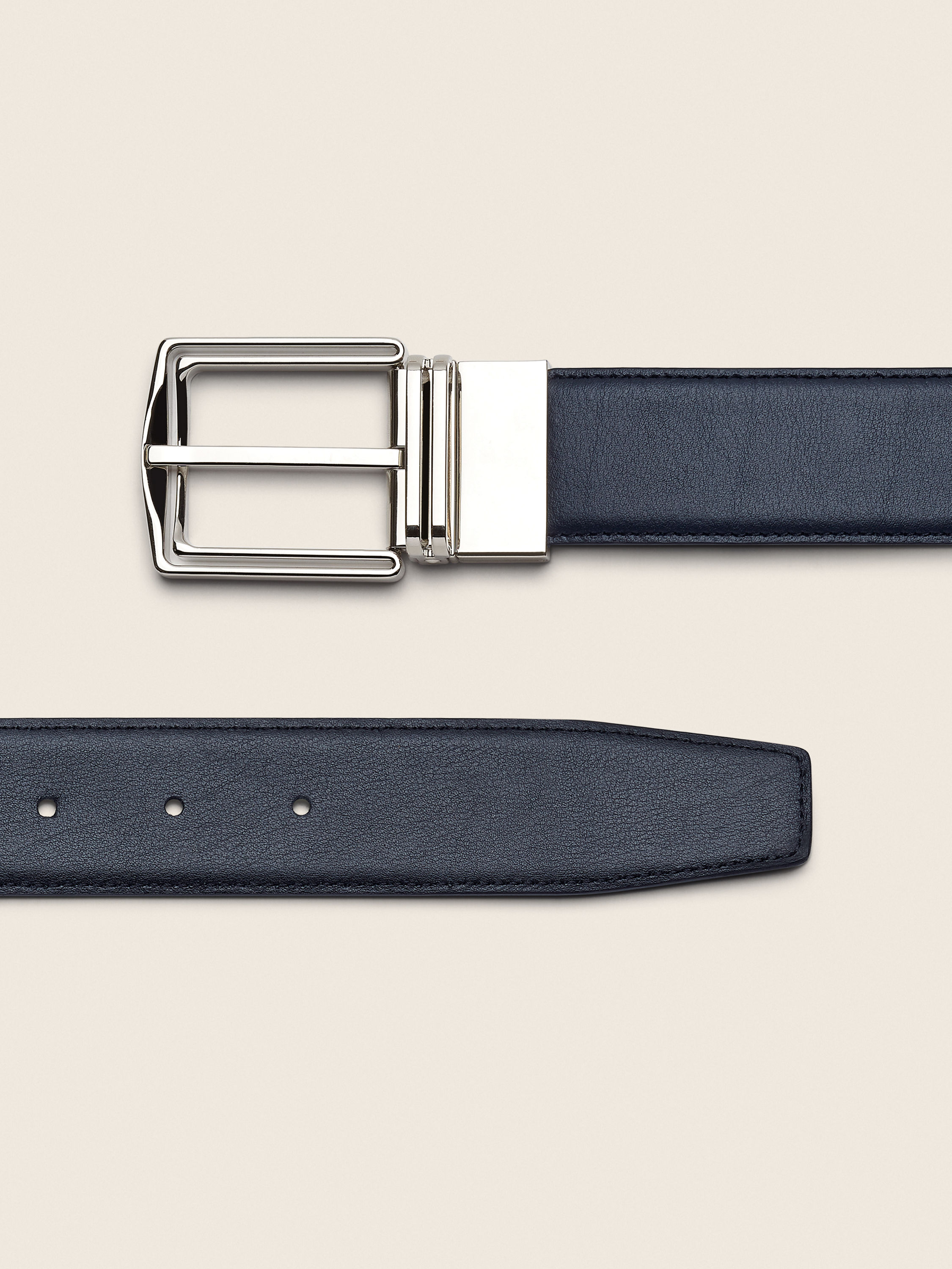 Navy Blue and Black Reversible Leather Belt Product detail photo #1