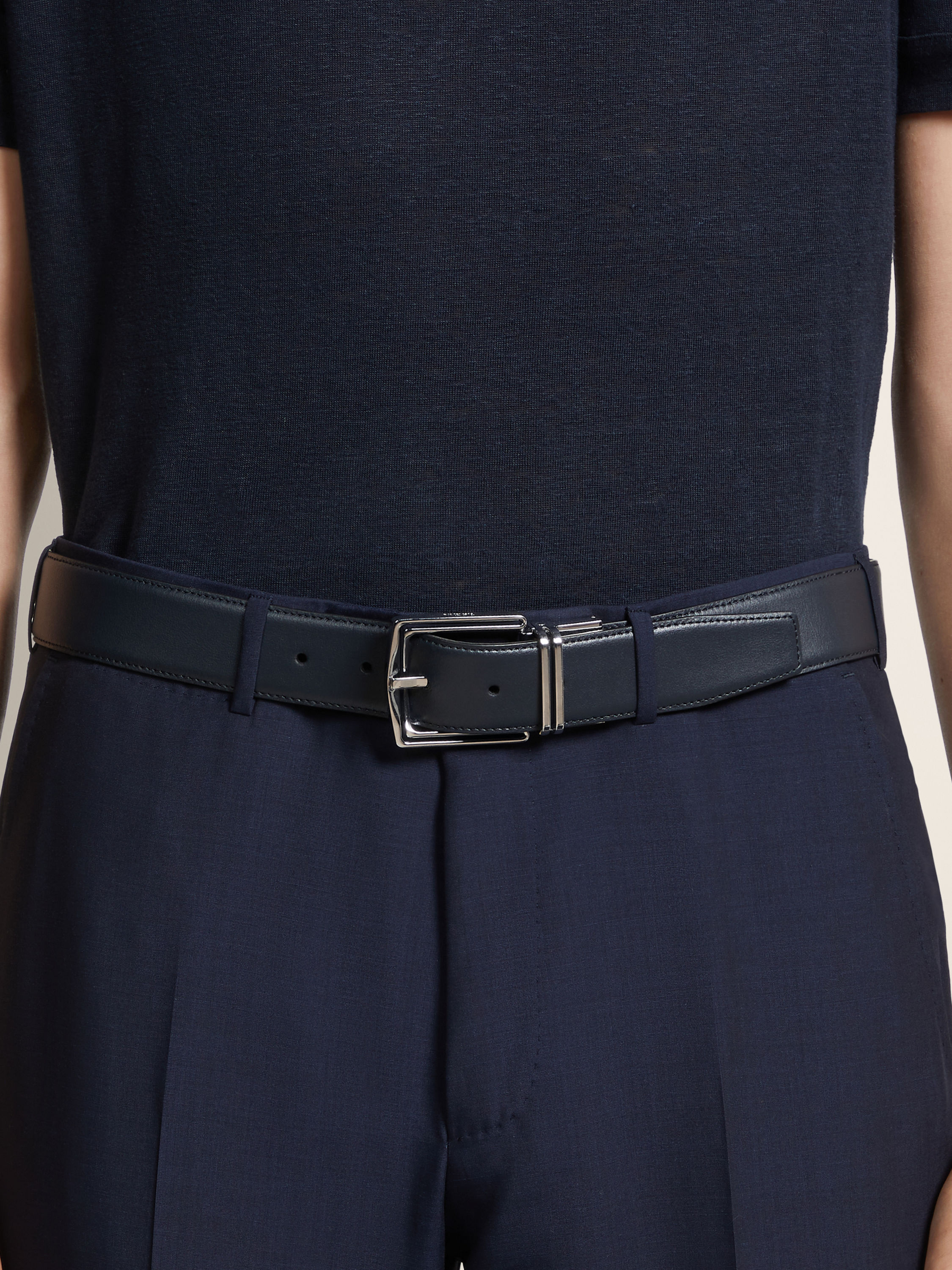 Navy Blue and Black Reversible Leather Belt Product detail photo #2