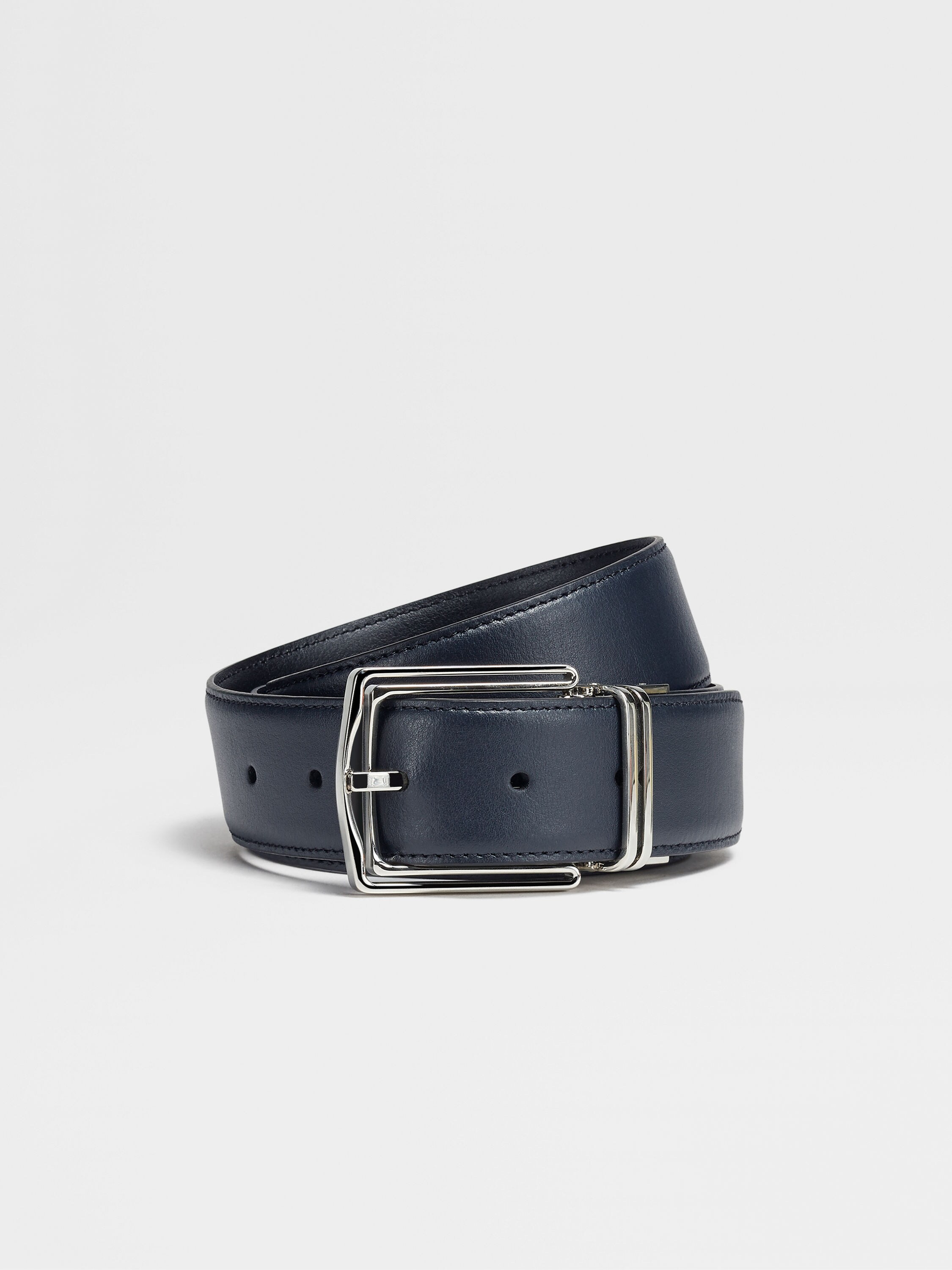 Navy Blue and Black Reversible Leather Belt Main product photo