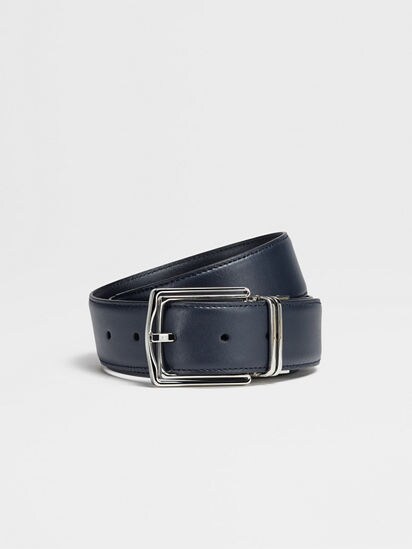 Mens Navy And Black Leather Reversible Belt