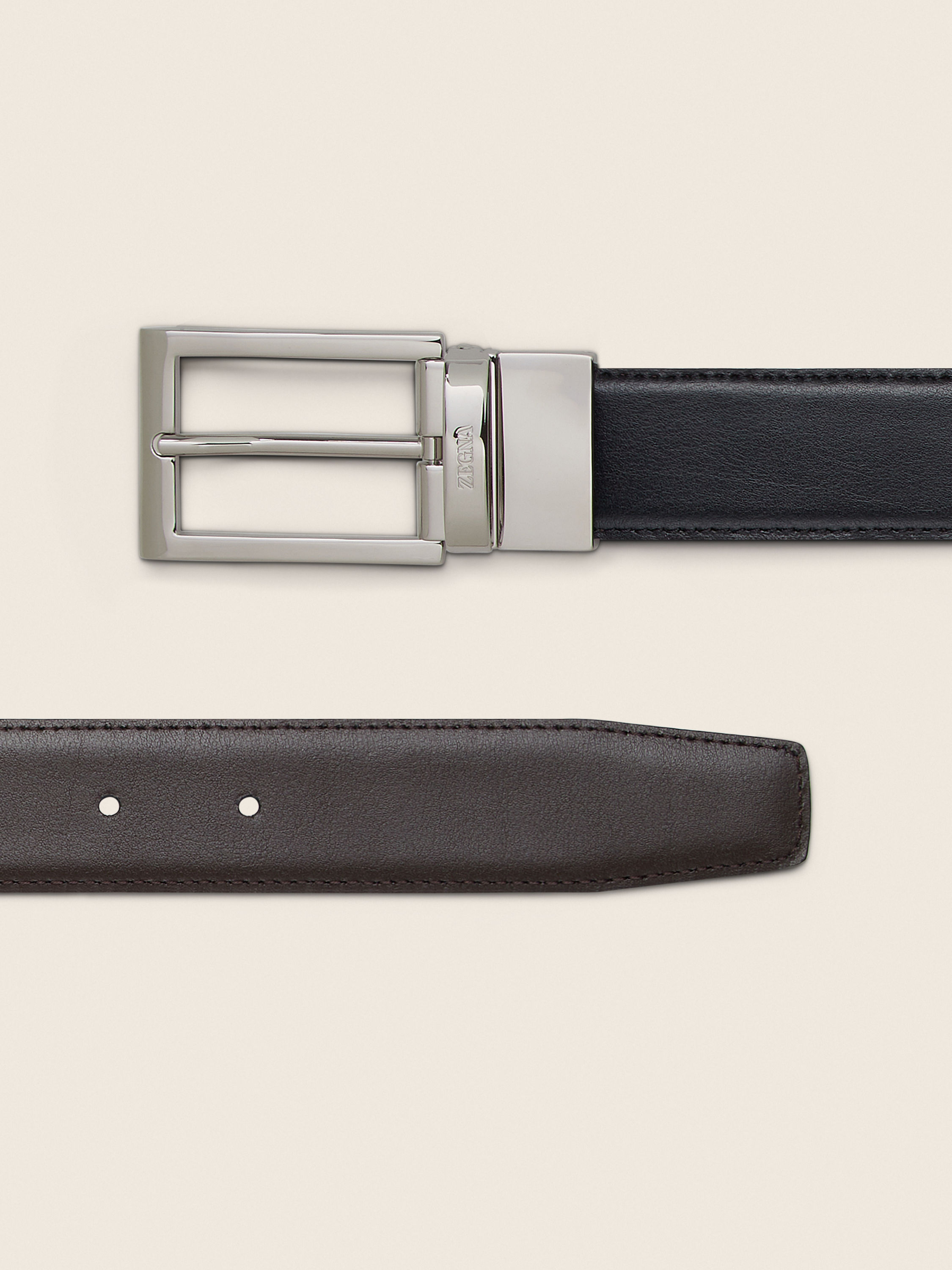 Black and Dark Brown Reversible Leather Belt Product detail photo #1