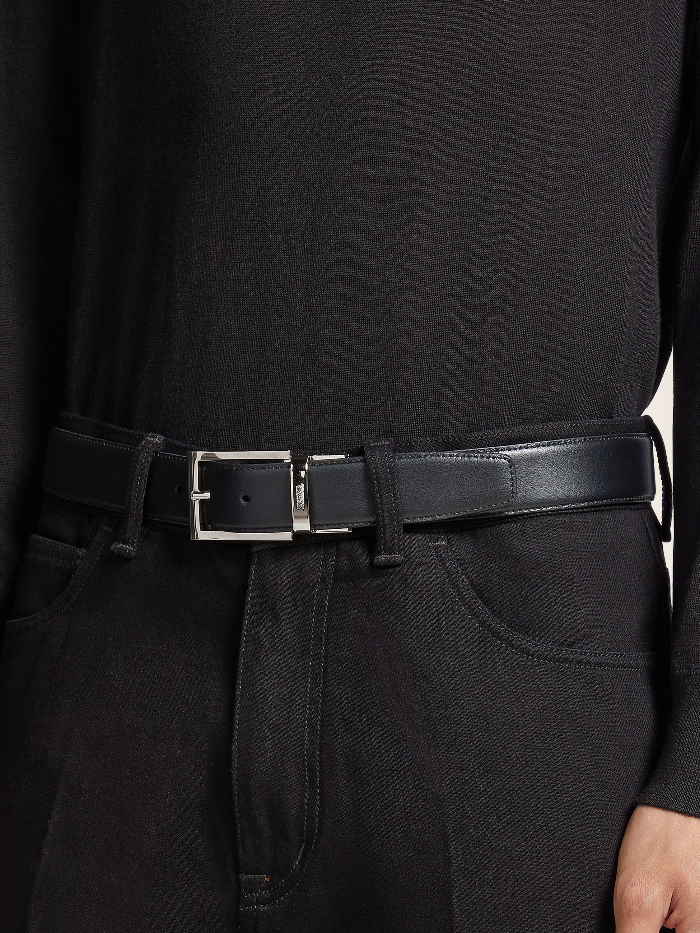 Black and Dark Brown Reversible Leather Belt Product detail photo #2