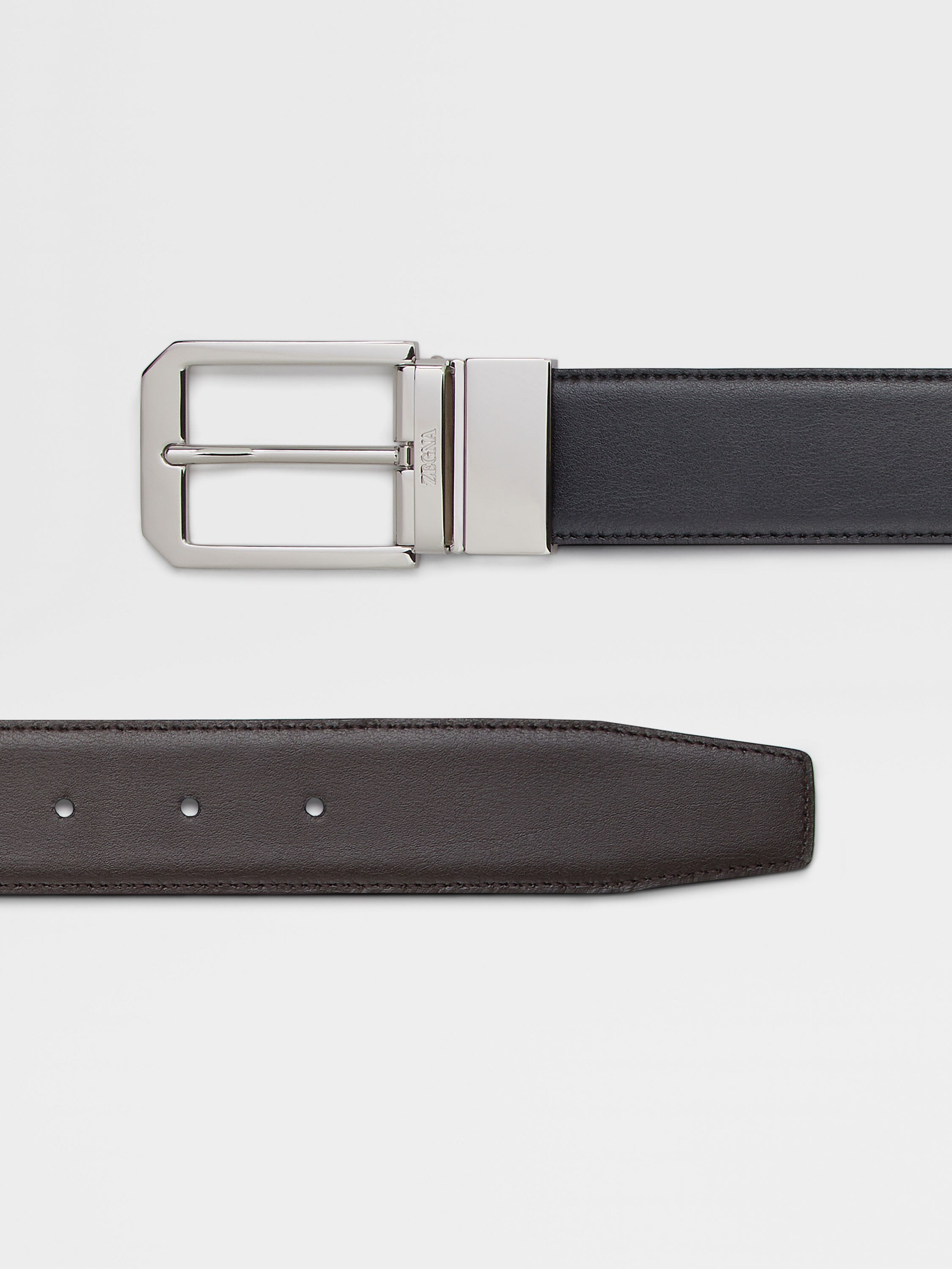 Black and Dark Brown Reversible Leather Belt Product detail photo #1