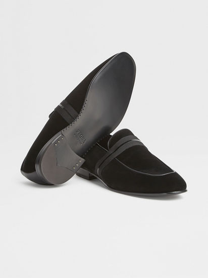 black velvet men's slip-on shoes