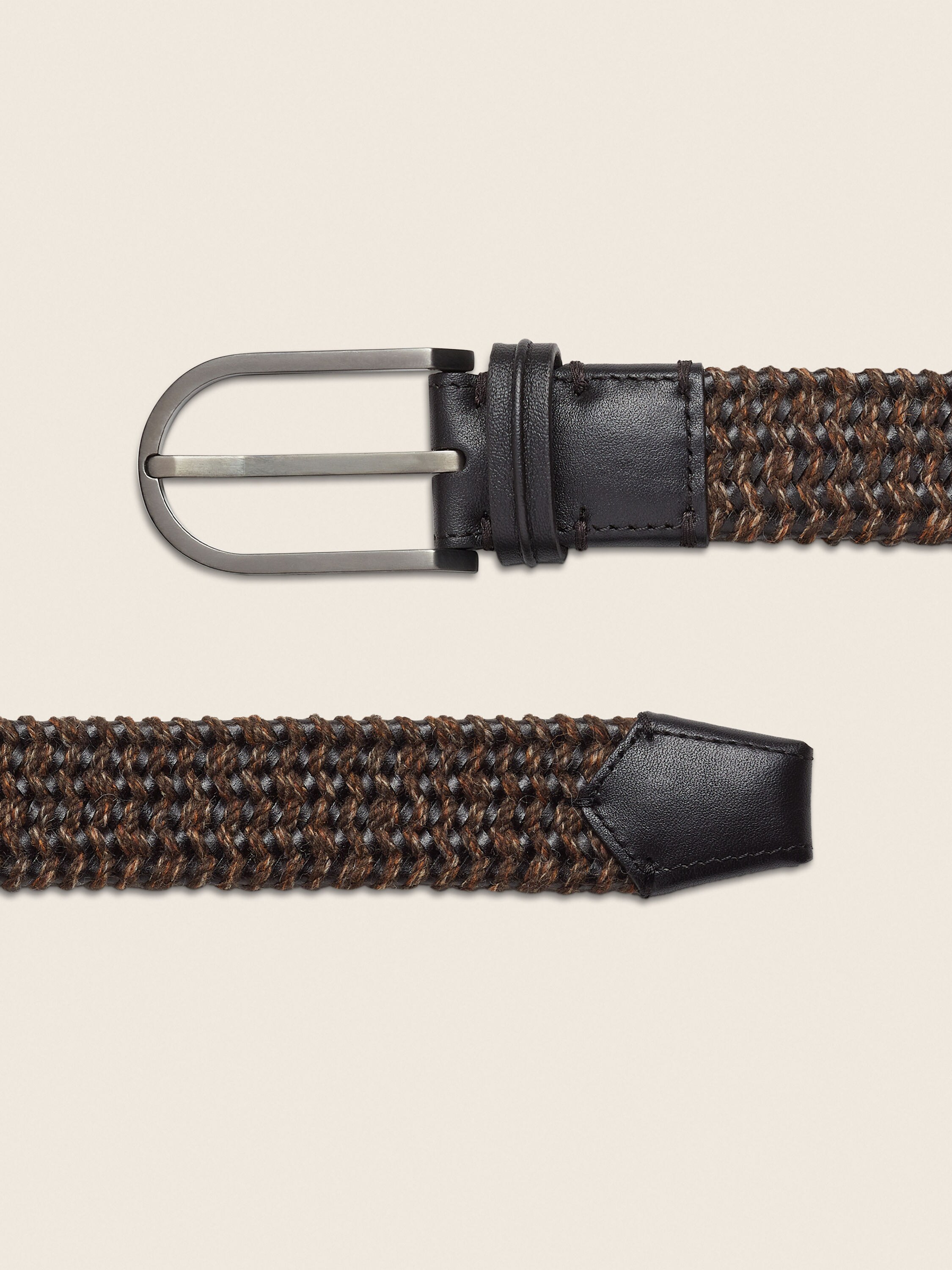 Dark Brown Leather and Wool Blend Belt Product detail photo #1