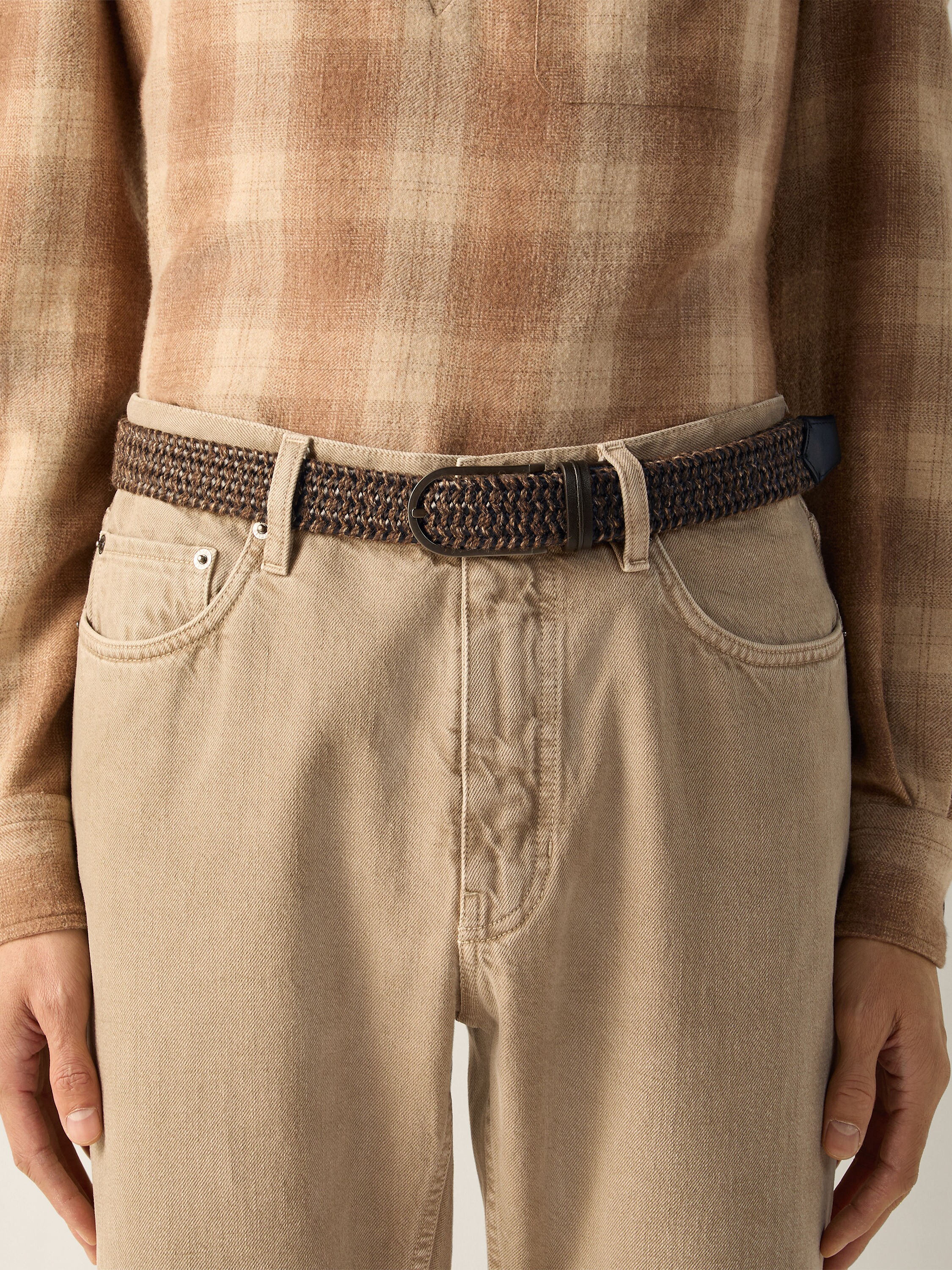 Dark Brown Leather and Wool Blend Belt Product detail photo #2