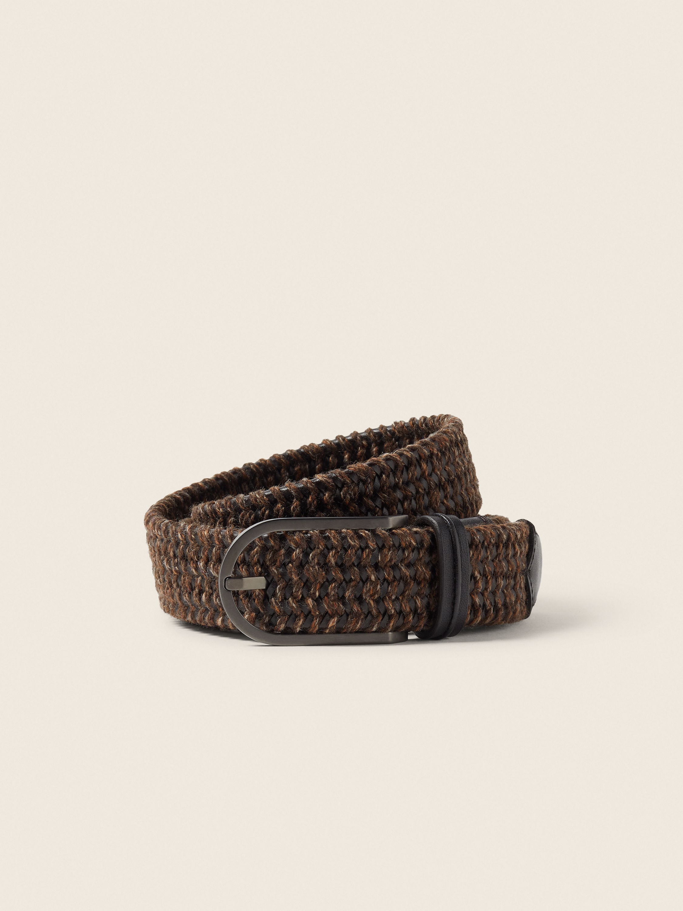Dark Brown Leather and Wool Blend Belt Main product photo
