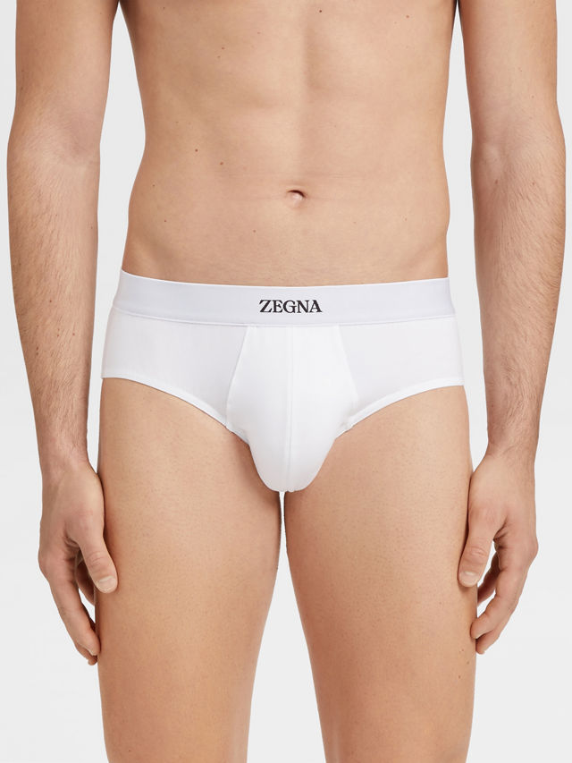 White Stretch Cotton Midi Brief Product detail photo #1