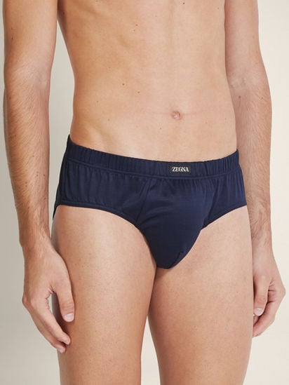 伊製 zegna ゼニア ネイビーブルー シルク ボクサーパンツM Blue Cotton Briefs SS26 30210559 | Zegna US