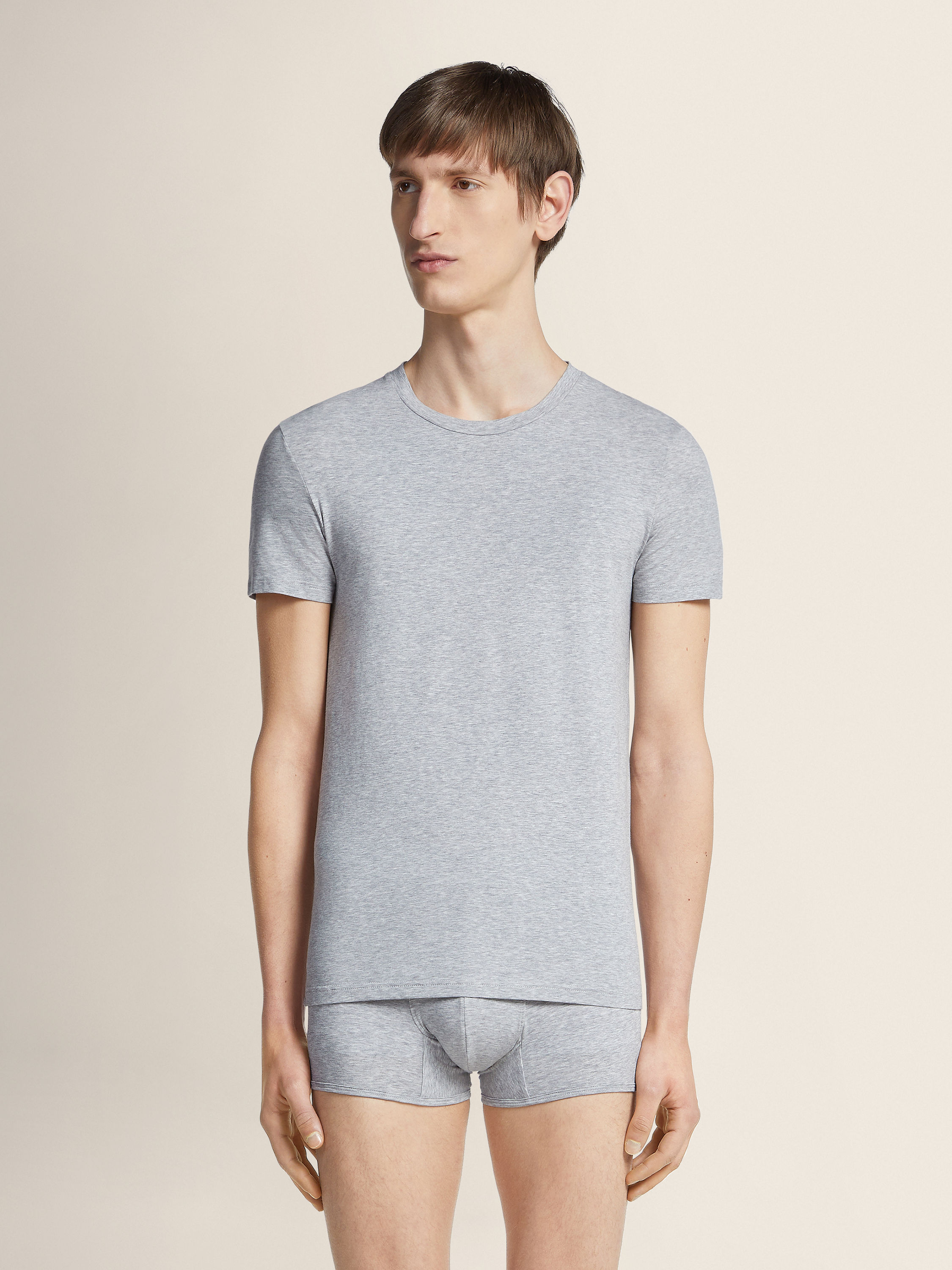 Grey Mélange Stretch Cotton T-shirt Product detail photo #2