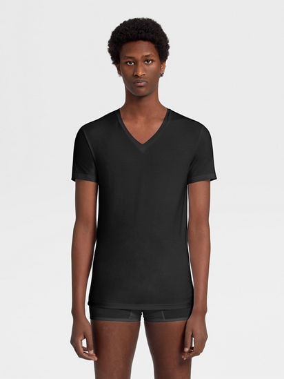 黒 コットン Vネック Tシャツ SS25 22493624 | Zegna JP 黒 コットン Vネック Tシャツ SS25 22493624 | Zegna JP