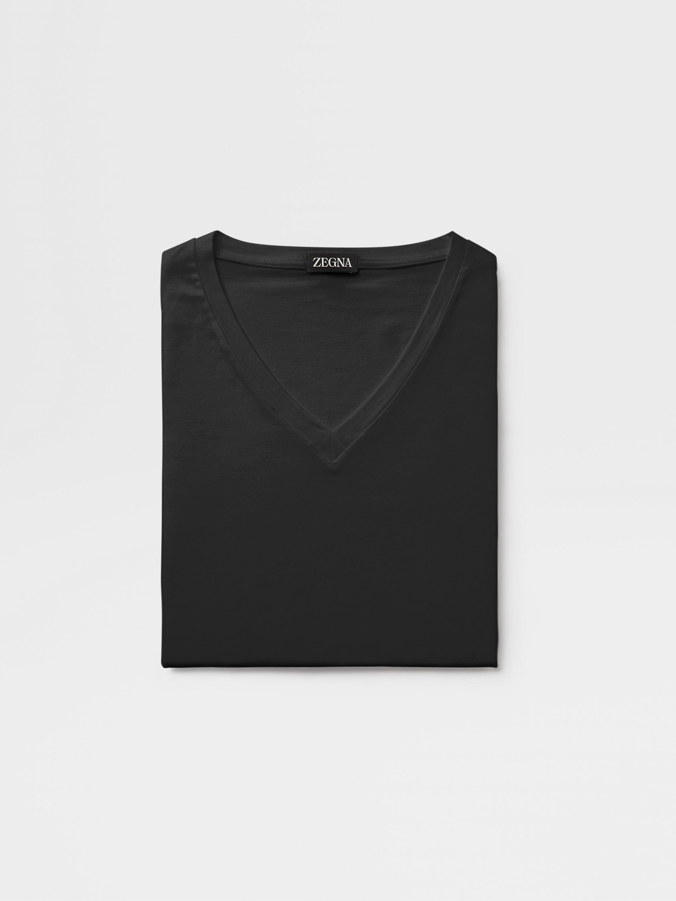 US V-Neck Zegna SS24 22493624 | Black T-Shirt Cotton