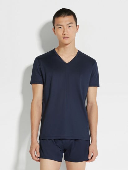 Blue Cotton T-shirt SS25 30216595 | Zegna US