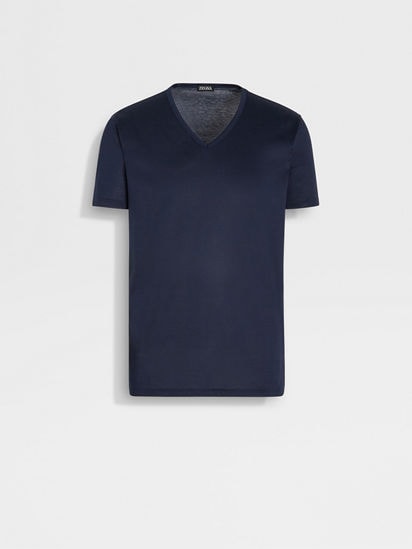 Tシャツ・カットソー ZEGNA SS25 COTTON AND SILK T-SHIRT (RUF366A9 F734 NAVY) Dark Teal Blue Cotton and Silk T-shirt SS25 34003900 | Zegna US