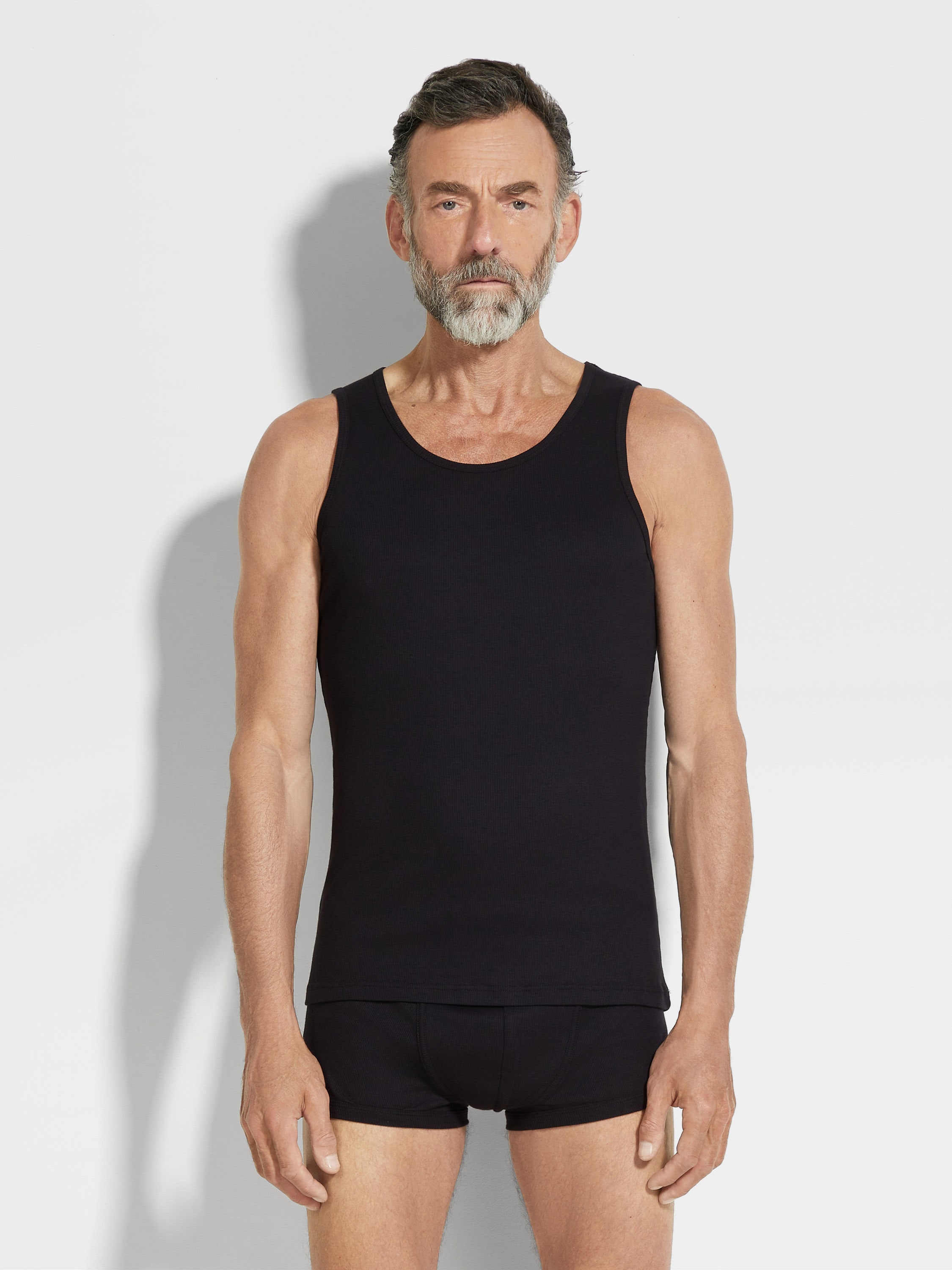 Black Cotton Blend Tank Top Product detail photo #2