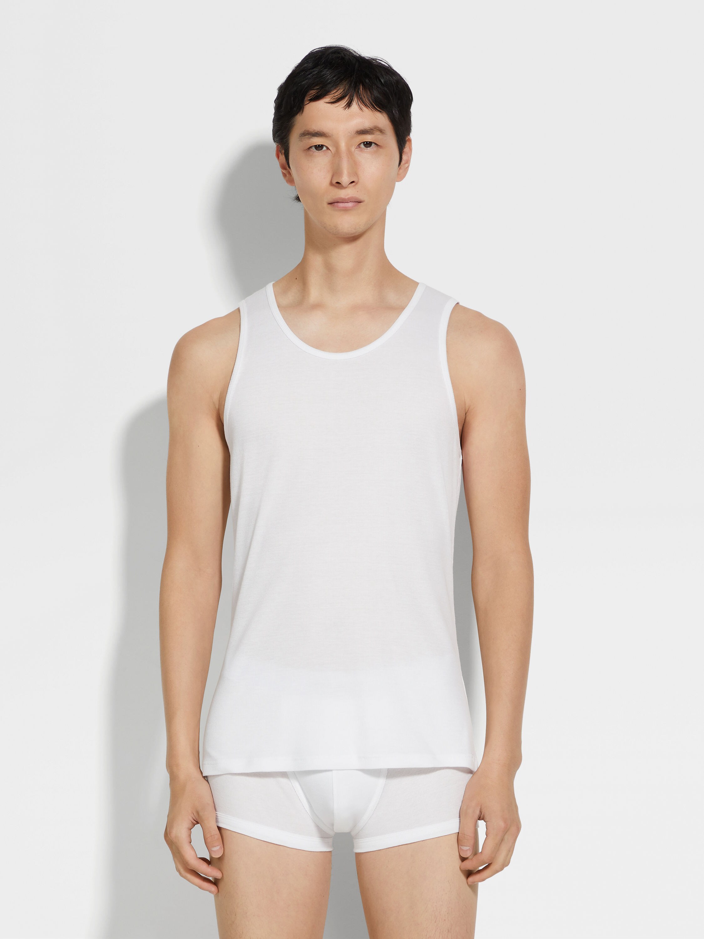 White Cotton Blend Tank Top Product detail photo #2