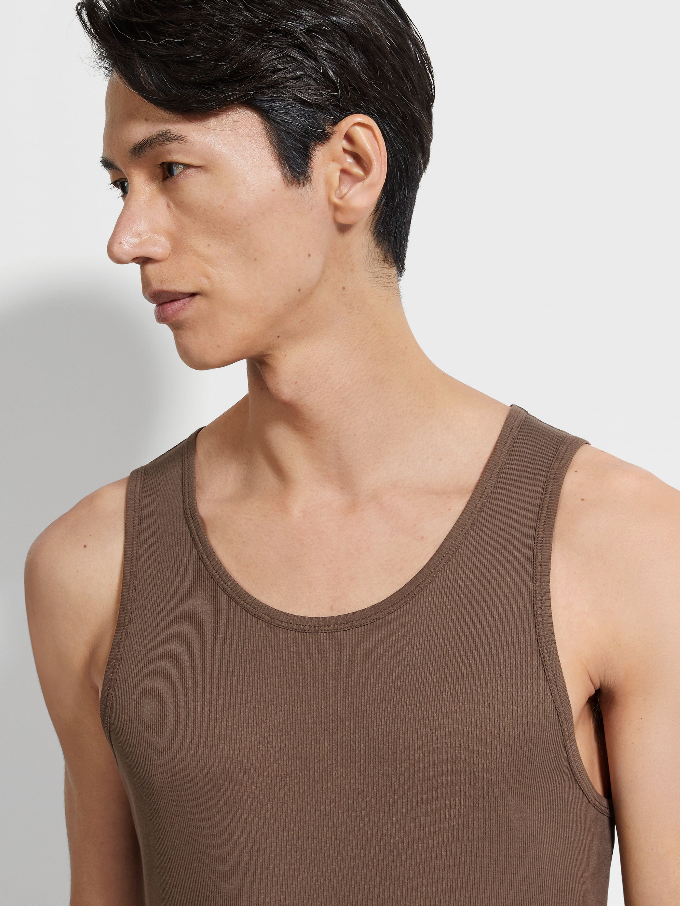 Brown Cotton and Modal Tank Top Product detail photo #1