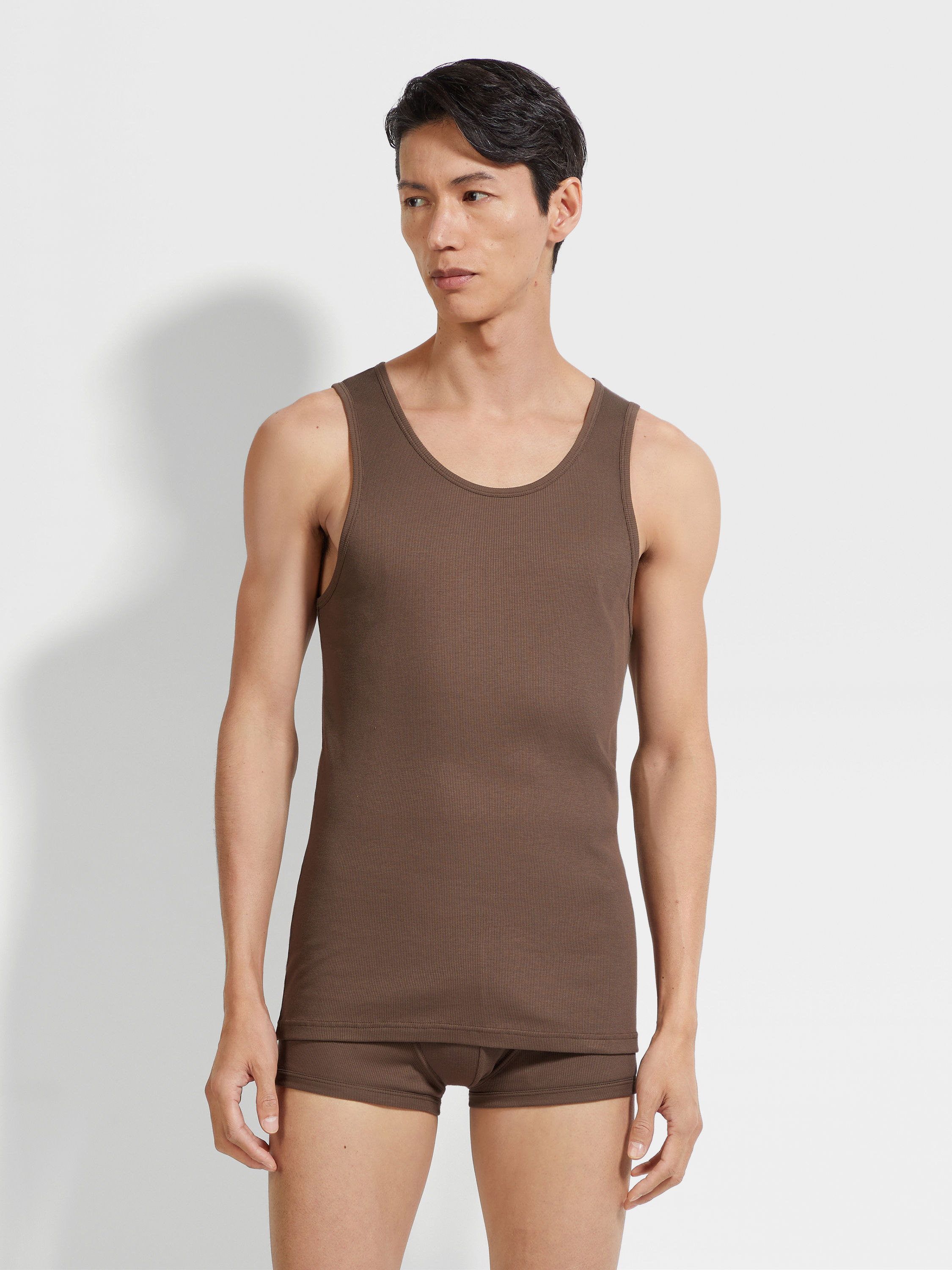 Brown Cotton and Modal Tank Top Product detail photo #2