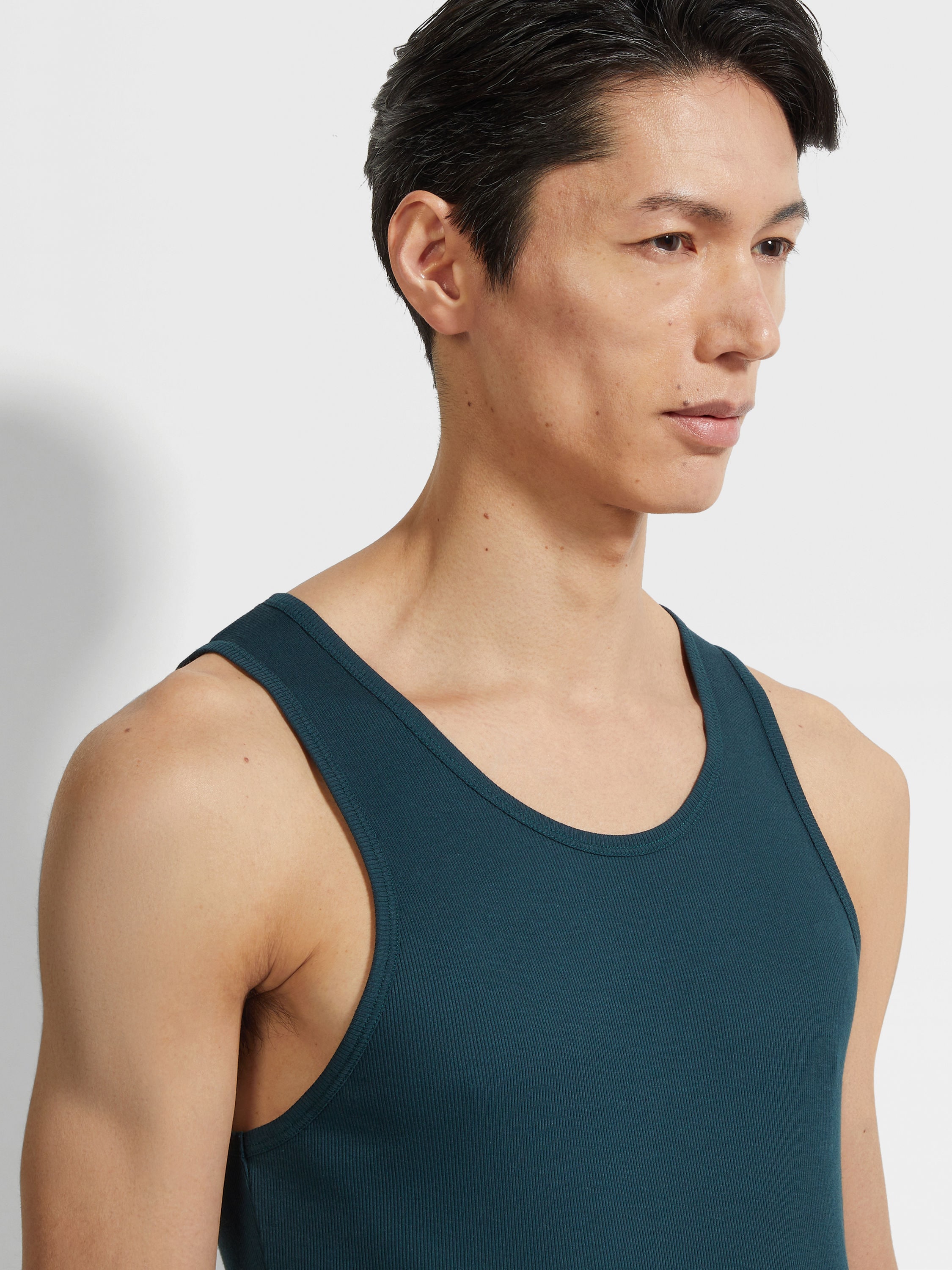 Dark Green Cotton and Modal Tank Top Product detail photo #1