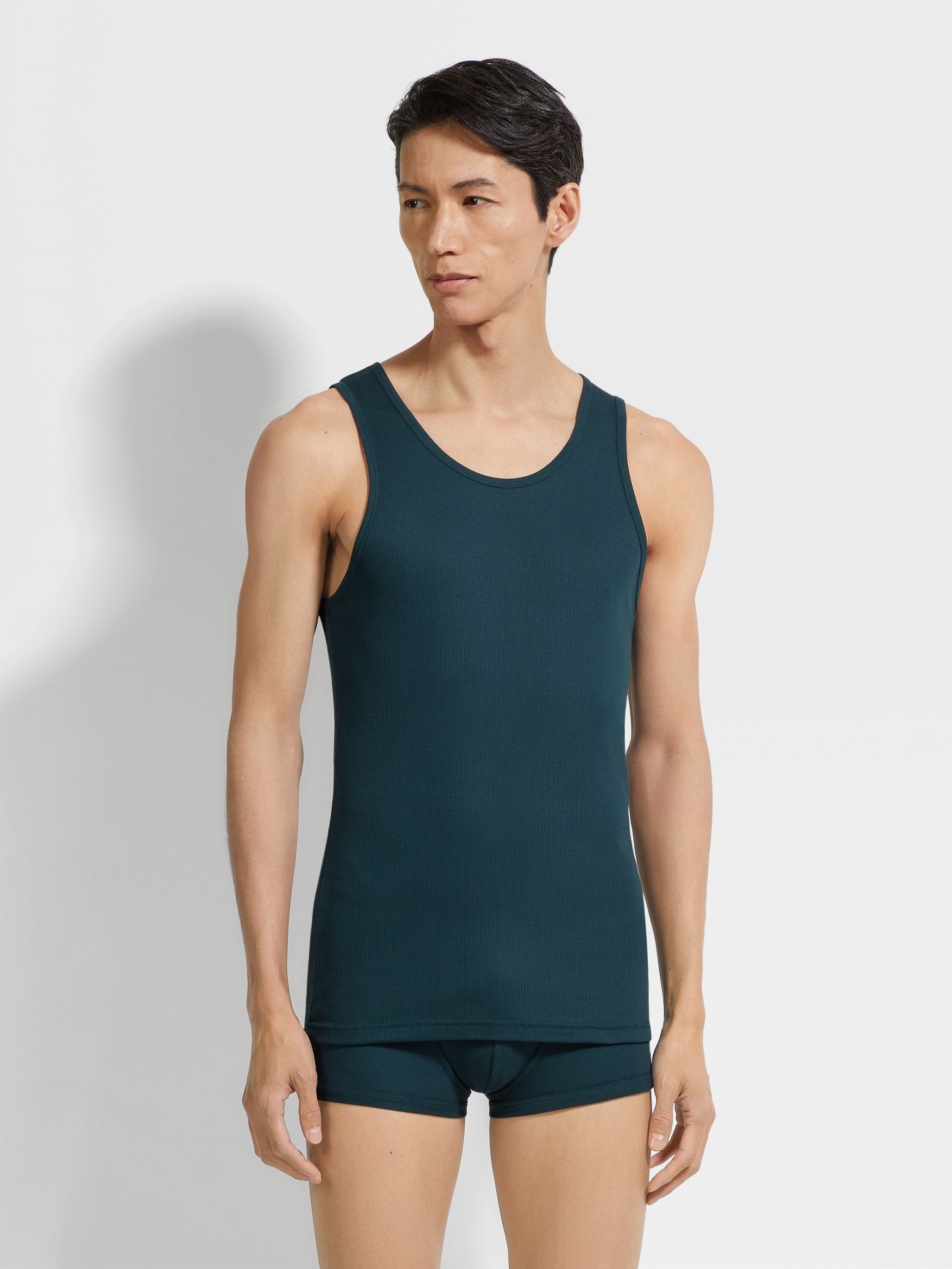 Dark Green Cotton and Modal Tank Top Product detail photo #2