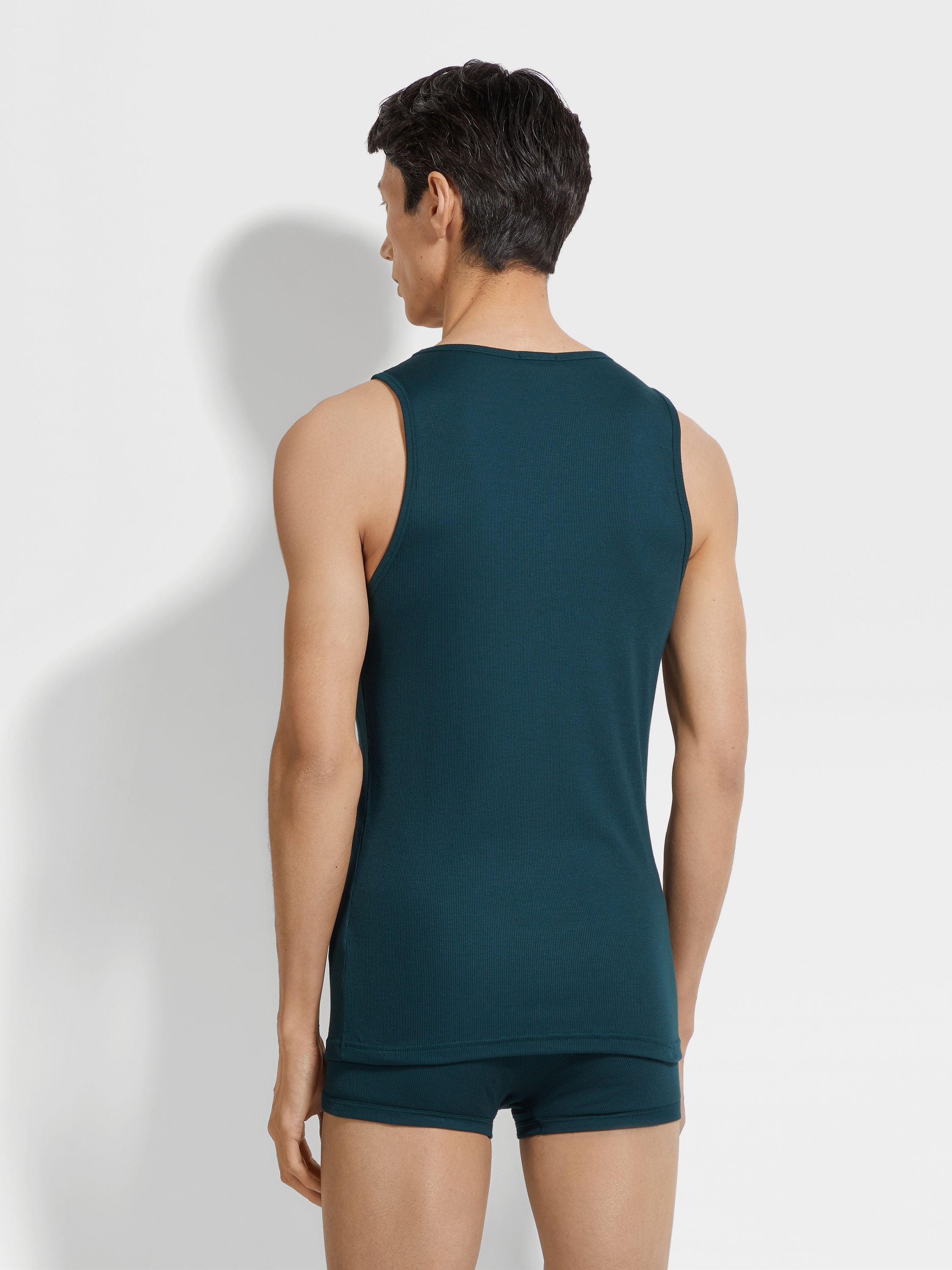 Dark Green Cotton and Modal Tank Top Product detail photo #3