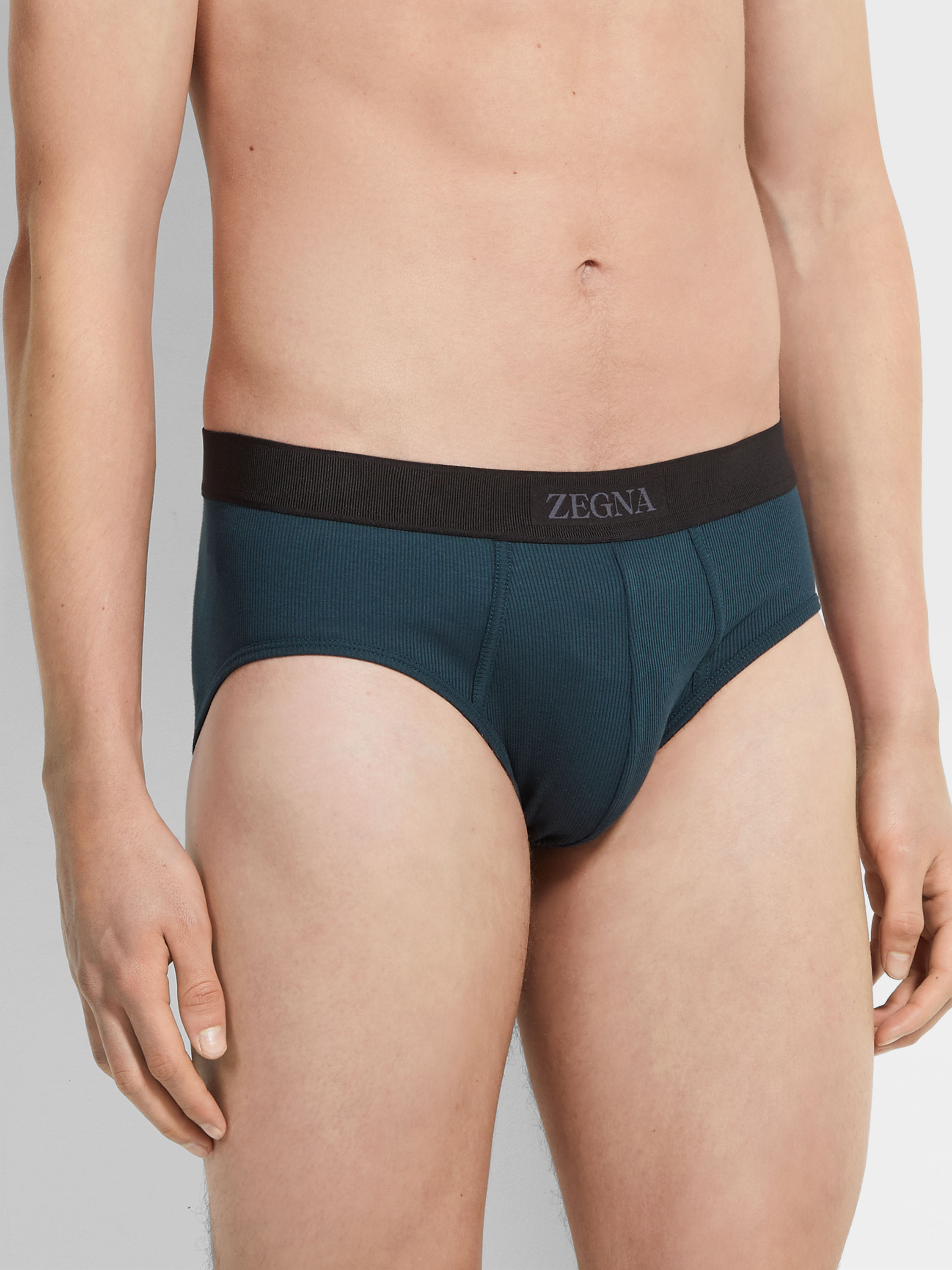 Dark Green Cotton and Modal Midi Briefs Product detail photo #1