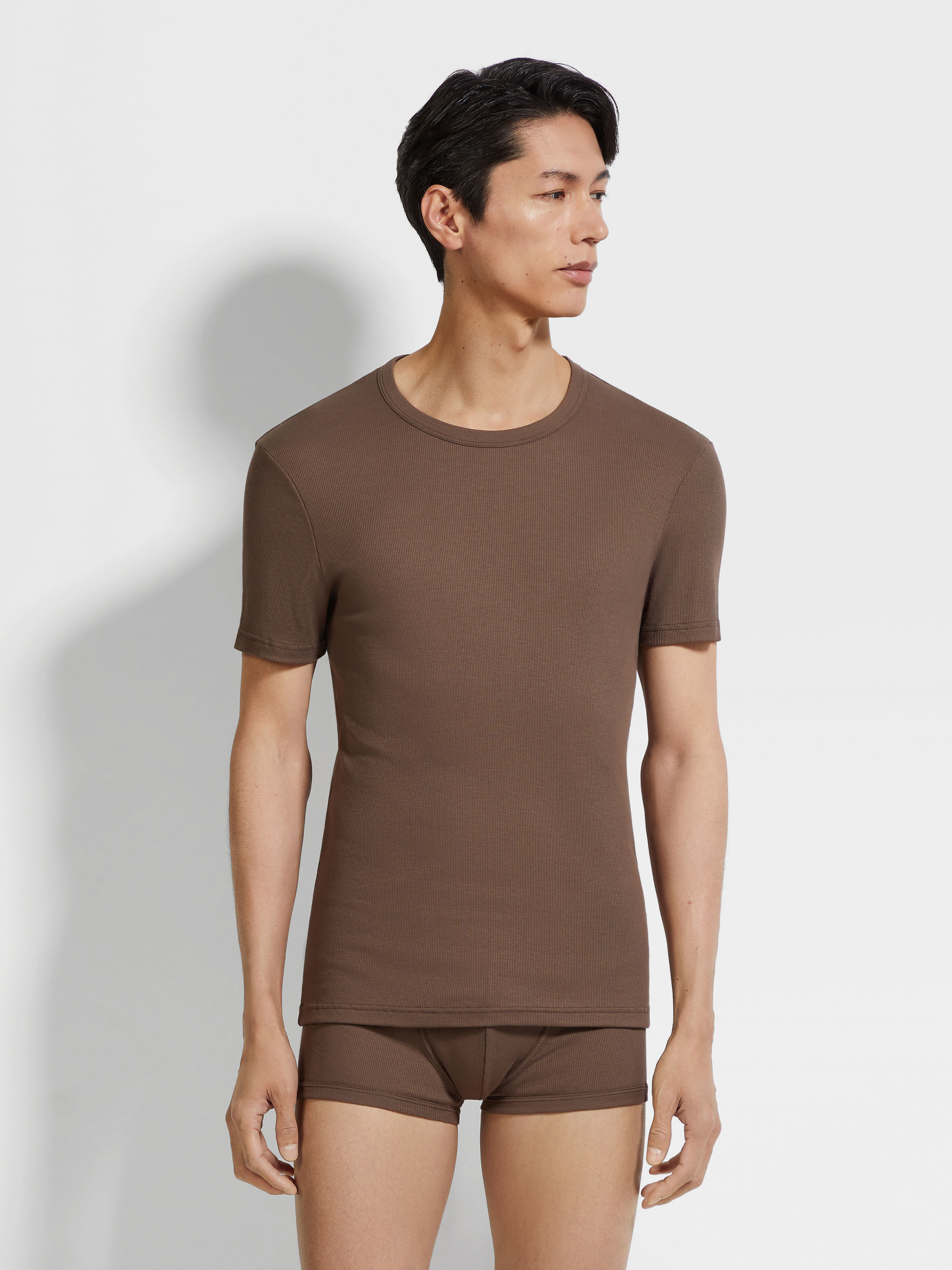 棕色棉莫代尔 T 恤 产品细节图 #2