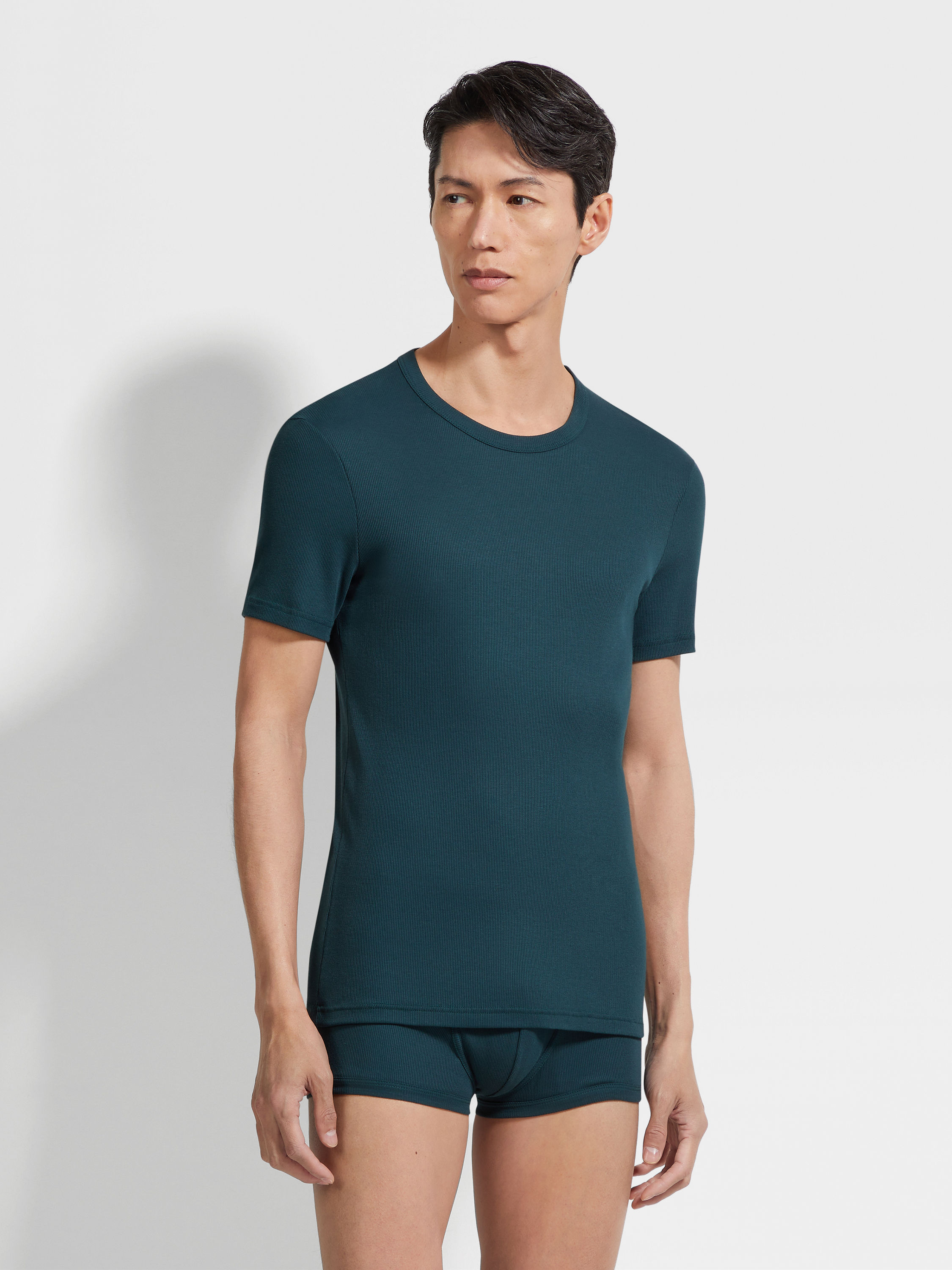 深绿色棉莫代尔 T 恤 产品细节图 #2
