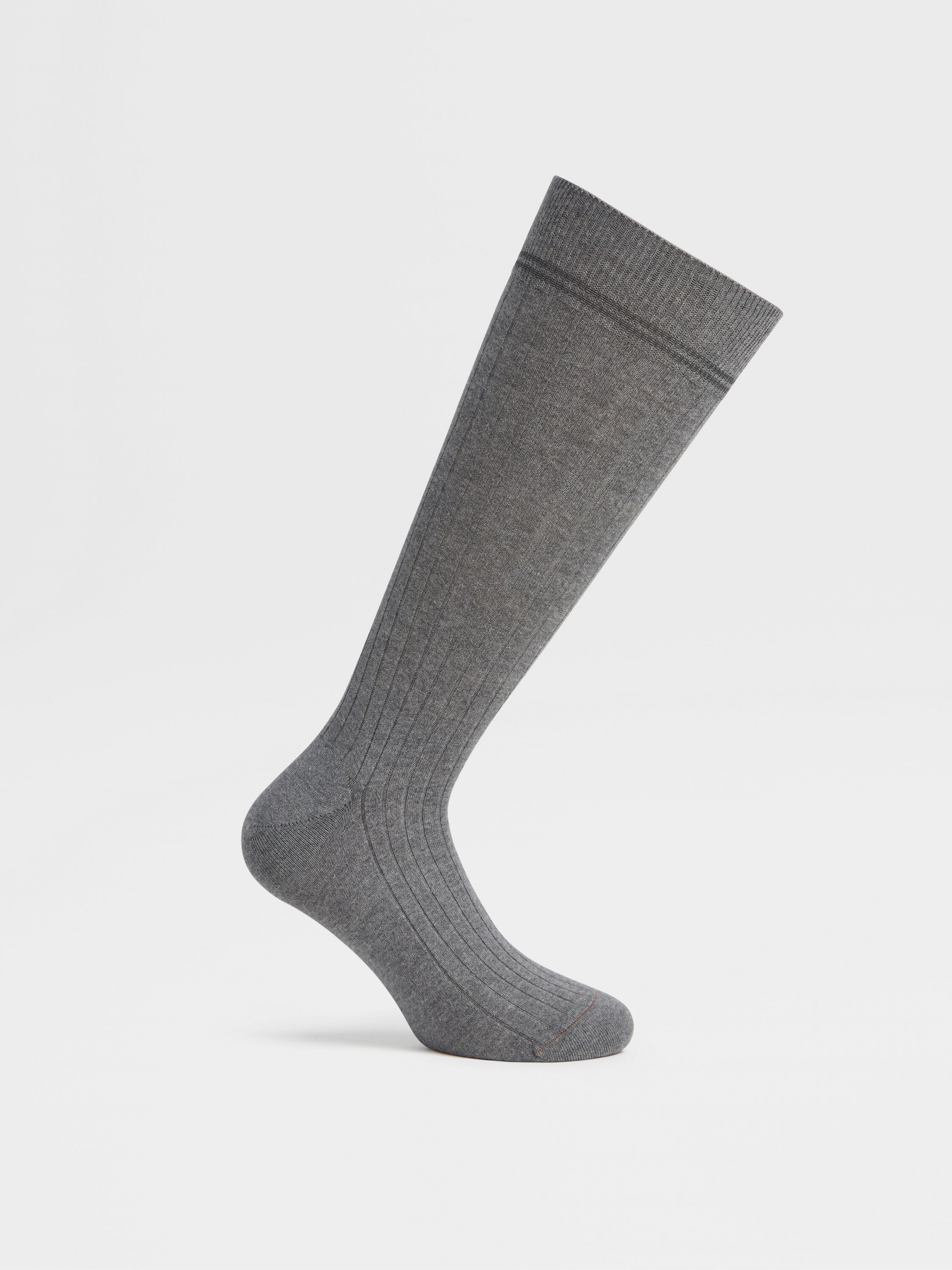 Grey Mélange Cotton Cashmere and Silk Blend Socks Product detail photo #2