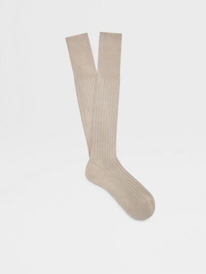 Silk Cotton Ribbed Socks - Beige