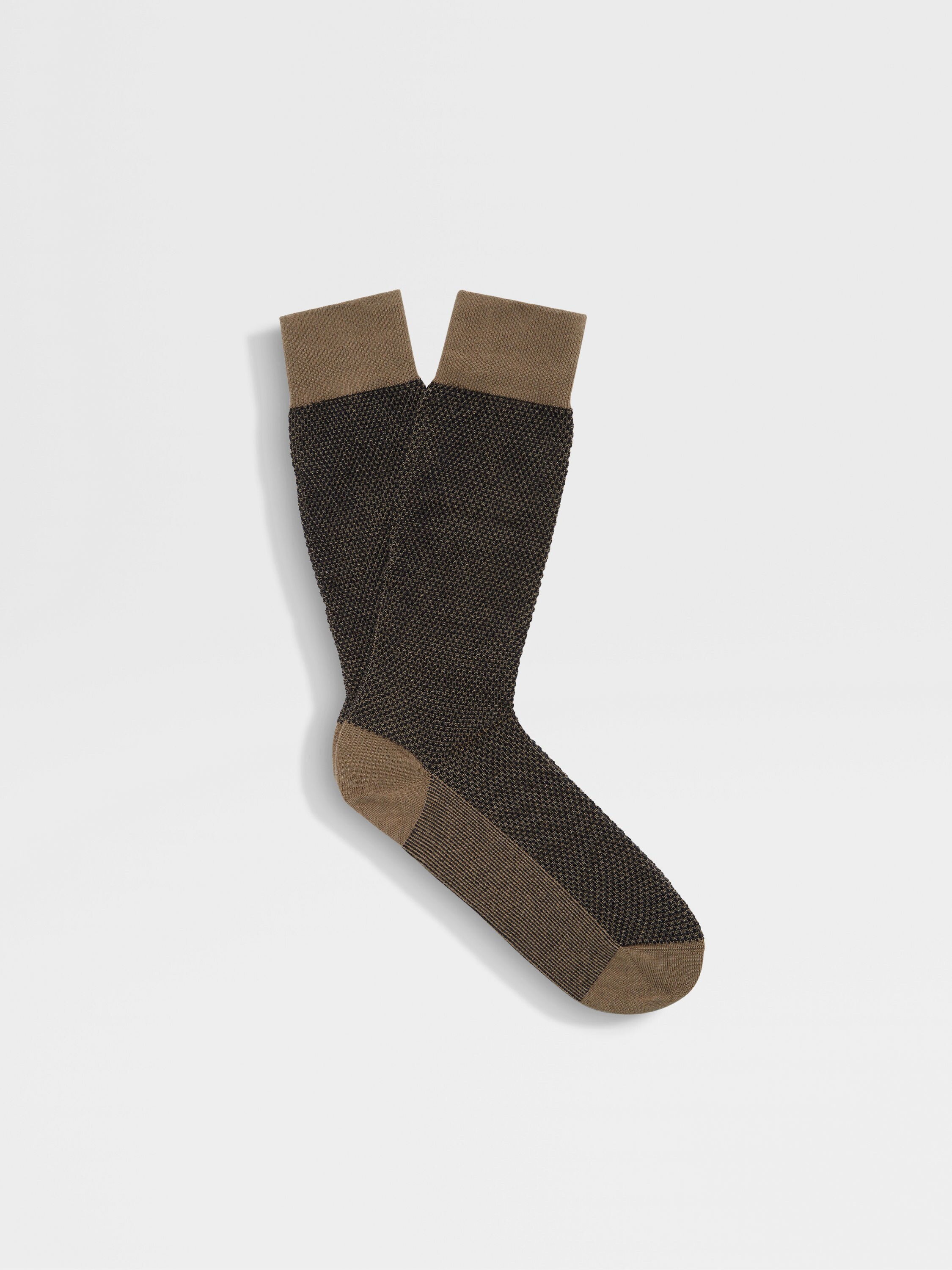 Khaki Cotton Cashmere and Silk Blend Socks 