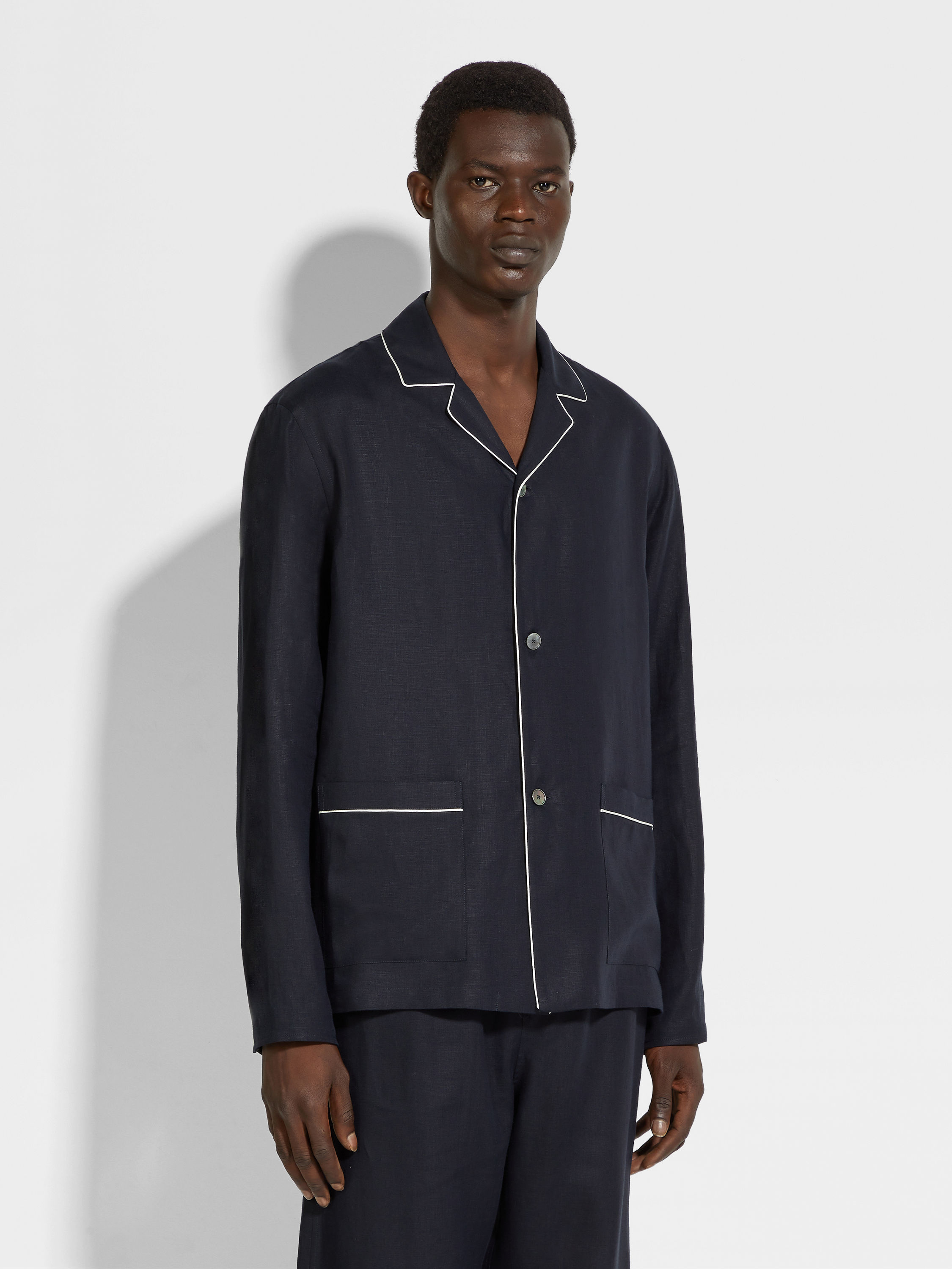 Navy Blue Oasi Lino Pajamas Product detail photo #4