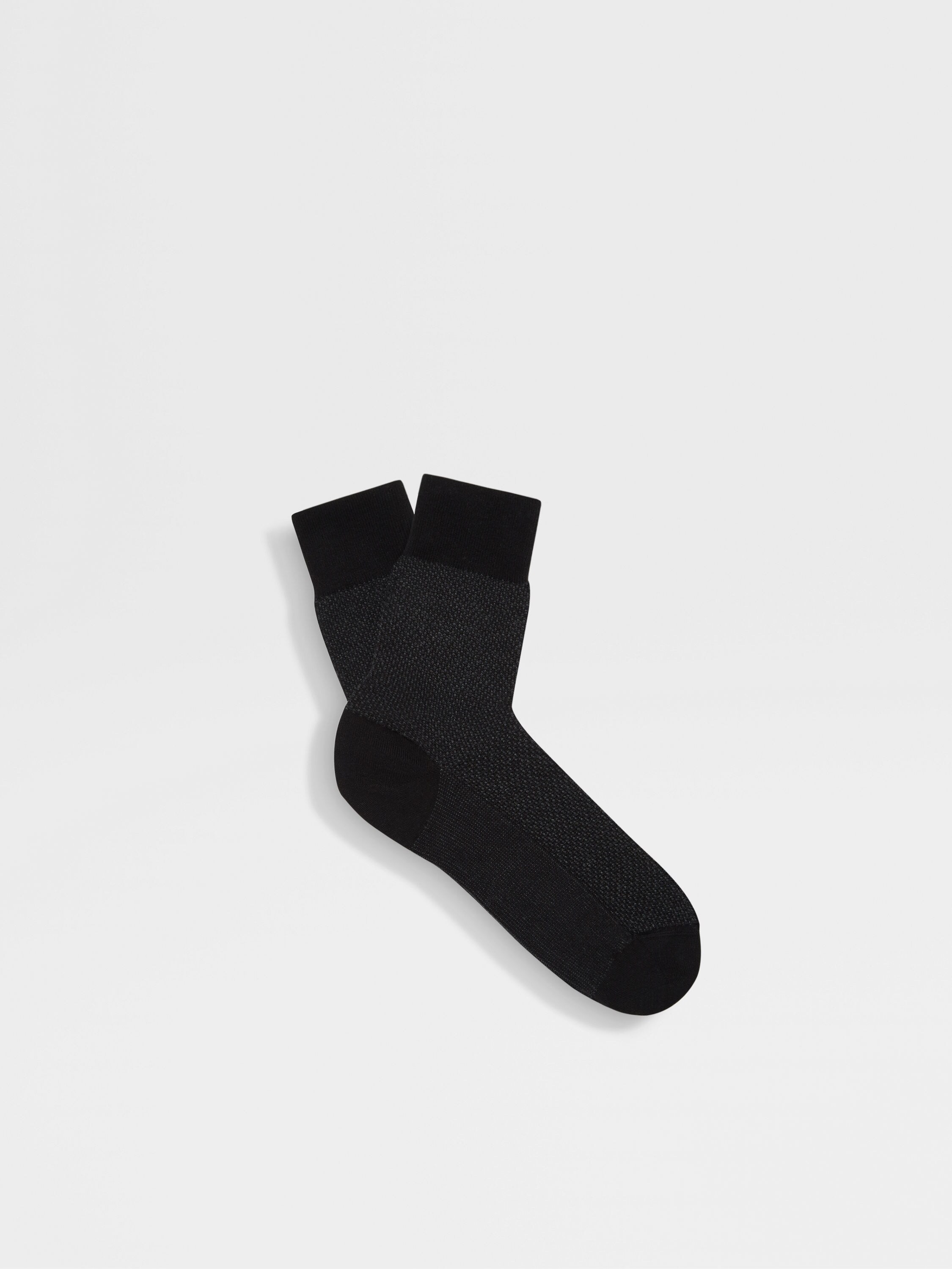 Black Cotton Cashmere and Silk Blend Socks 