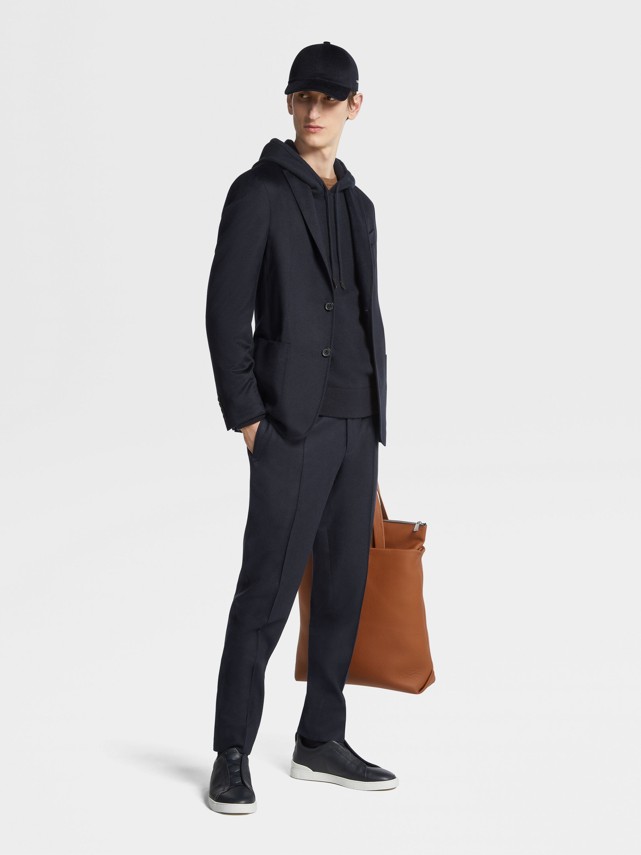 Navy Blue Oasi Cashmere Shirt Jacket Product detail photo #1