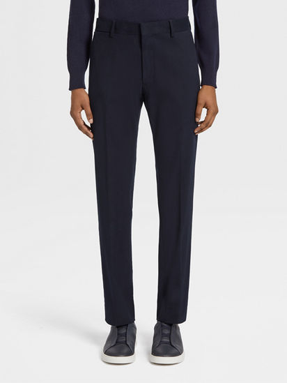 Navy Blue Straight Cotton Pants