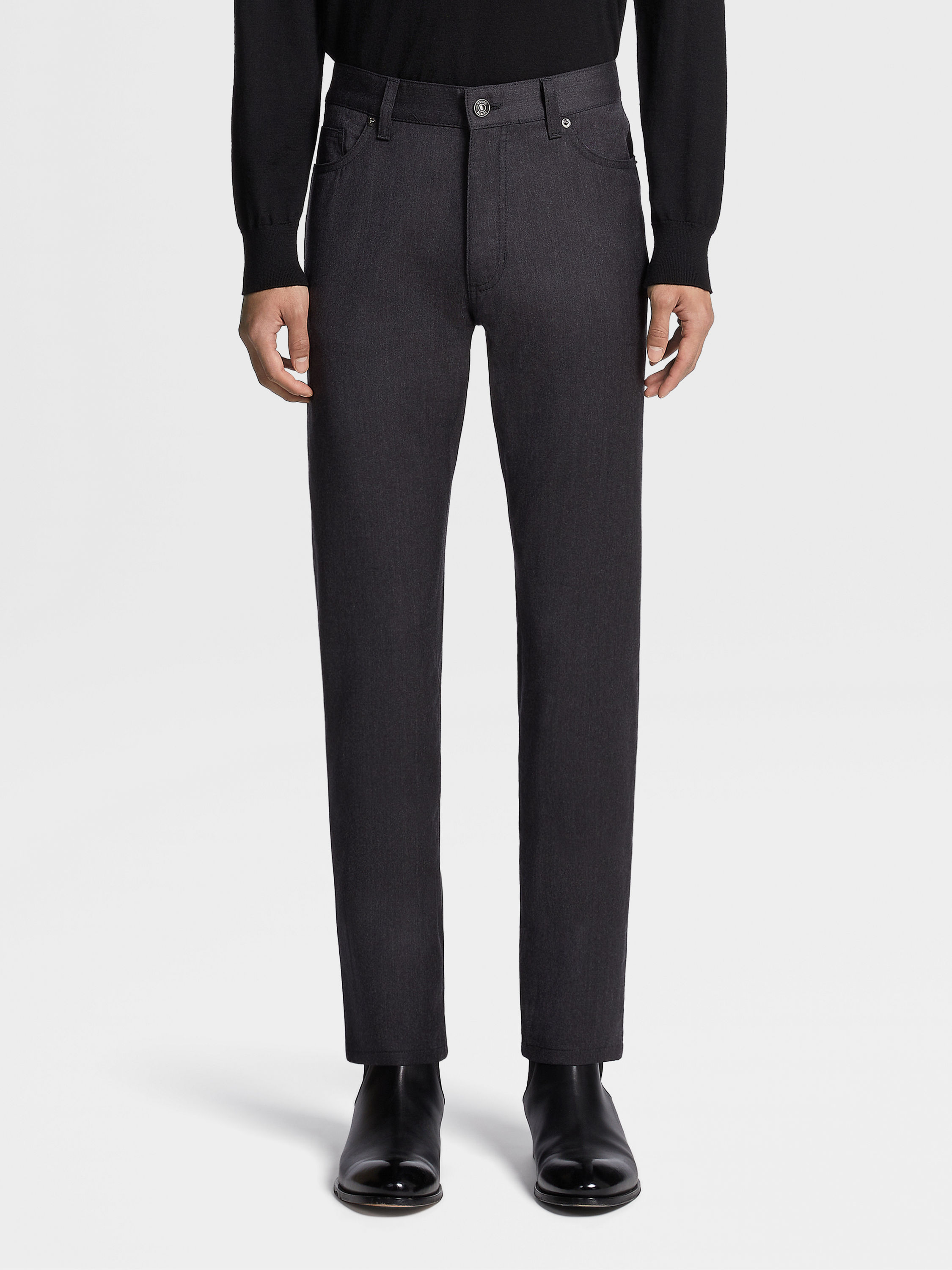 Dark Grey Stone-washed Wool Jeans Product detail photo #1