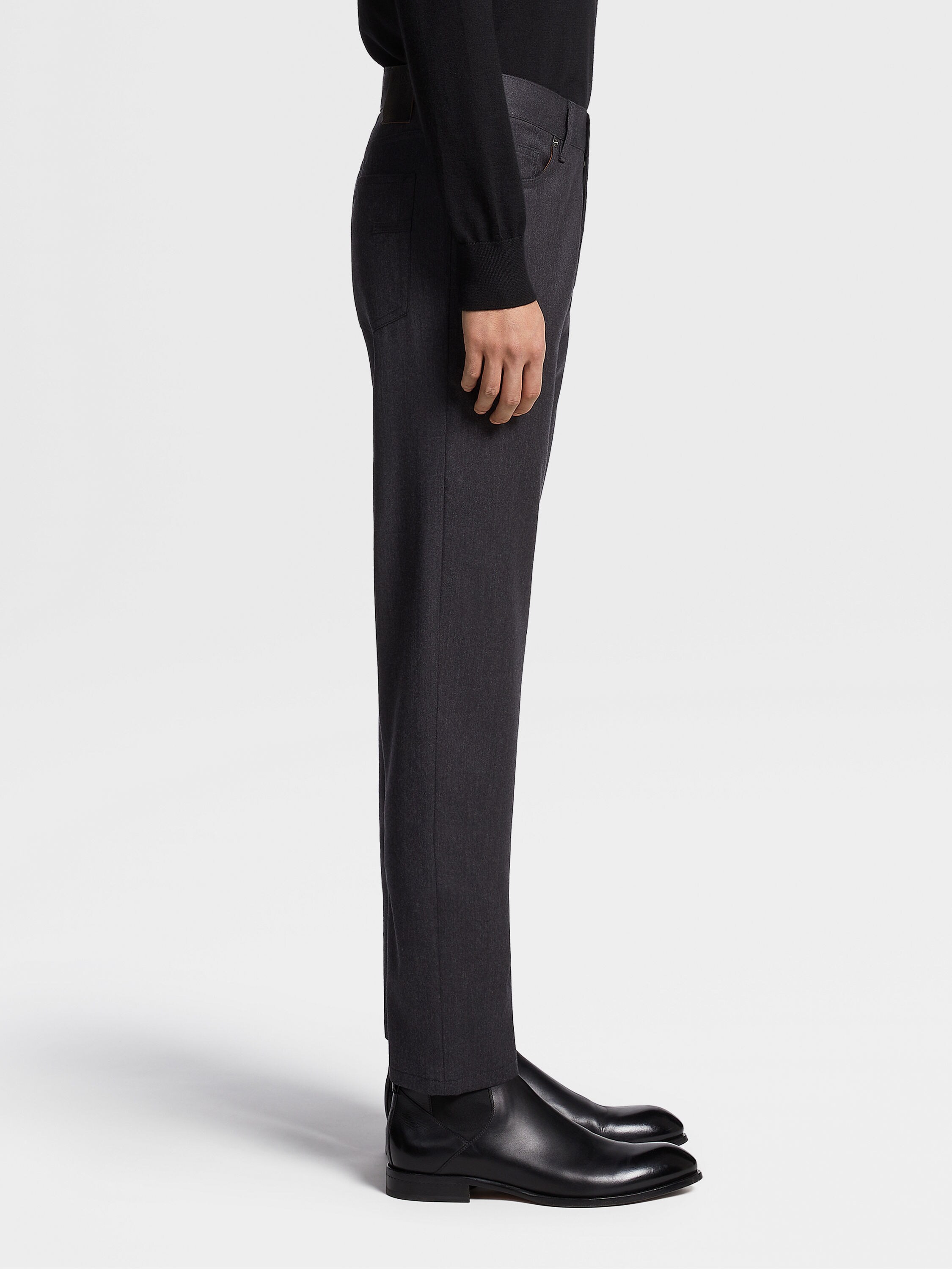 Dark Grey Stone-washed Wool Jeans Product detail photo #3