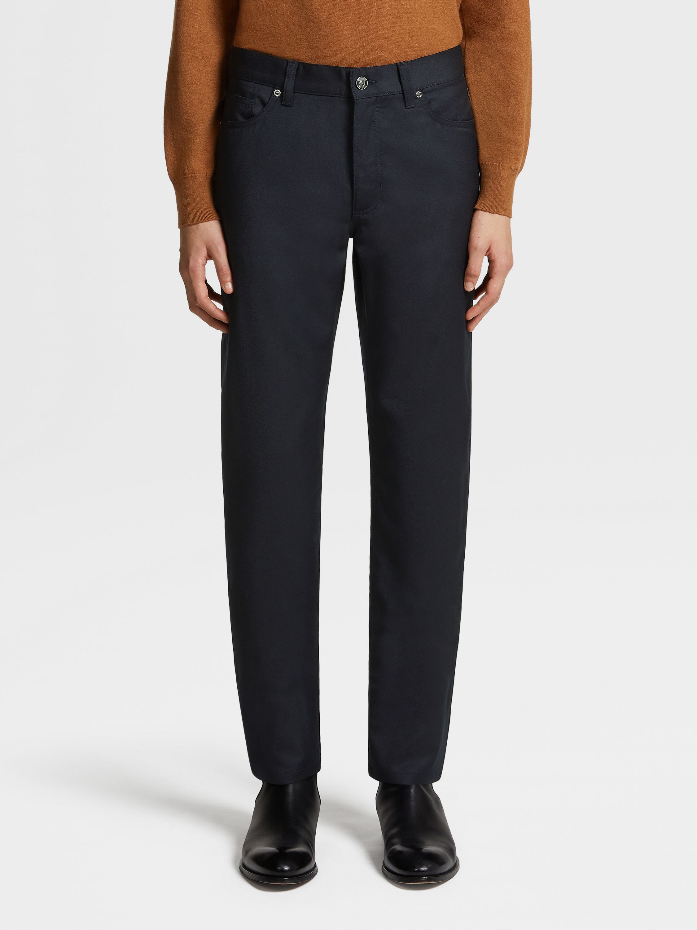 Dark Blue Stone-washed Wool Jeans Product detail photo #1