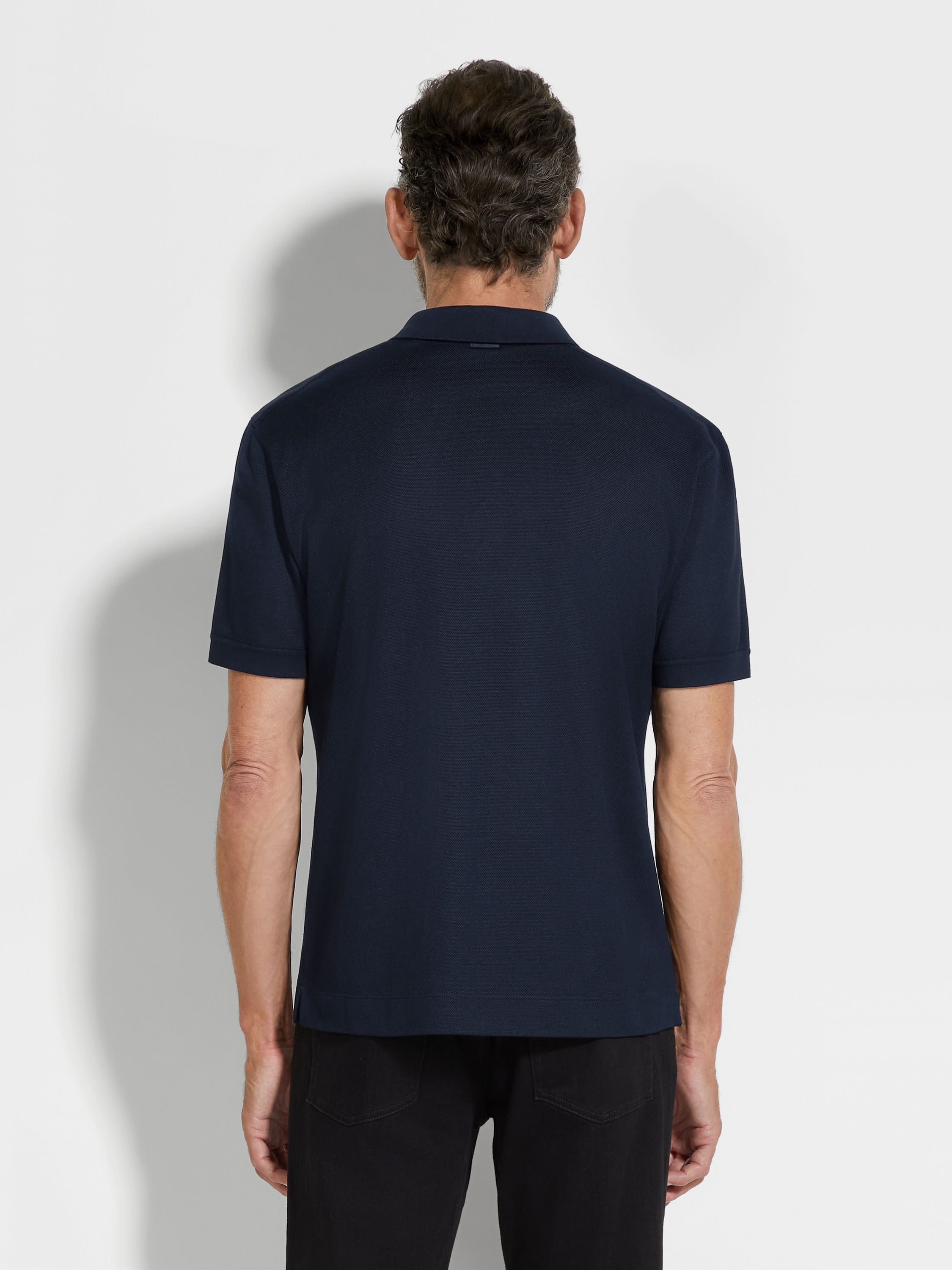 Dark Blue Zegna Silk Polo Shirt Product detail photo #4