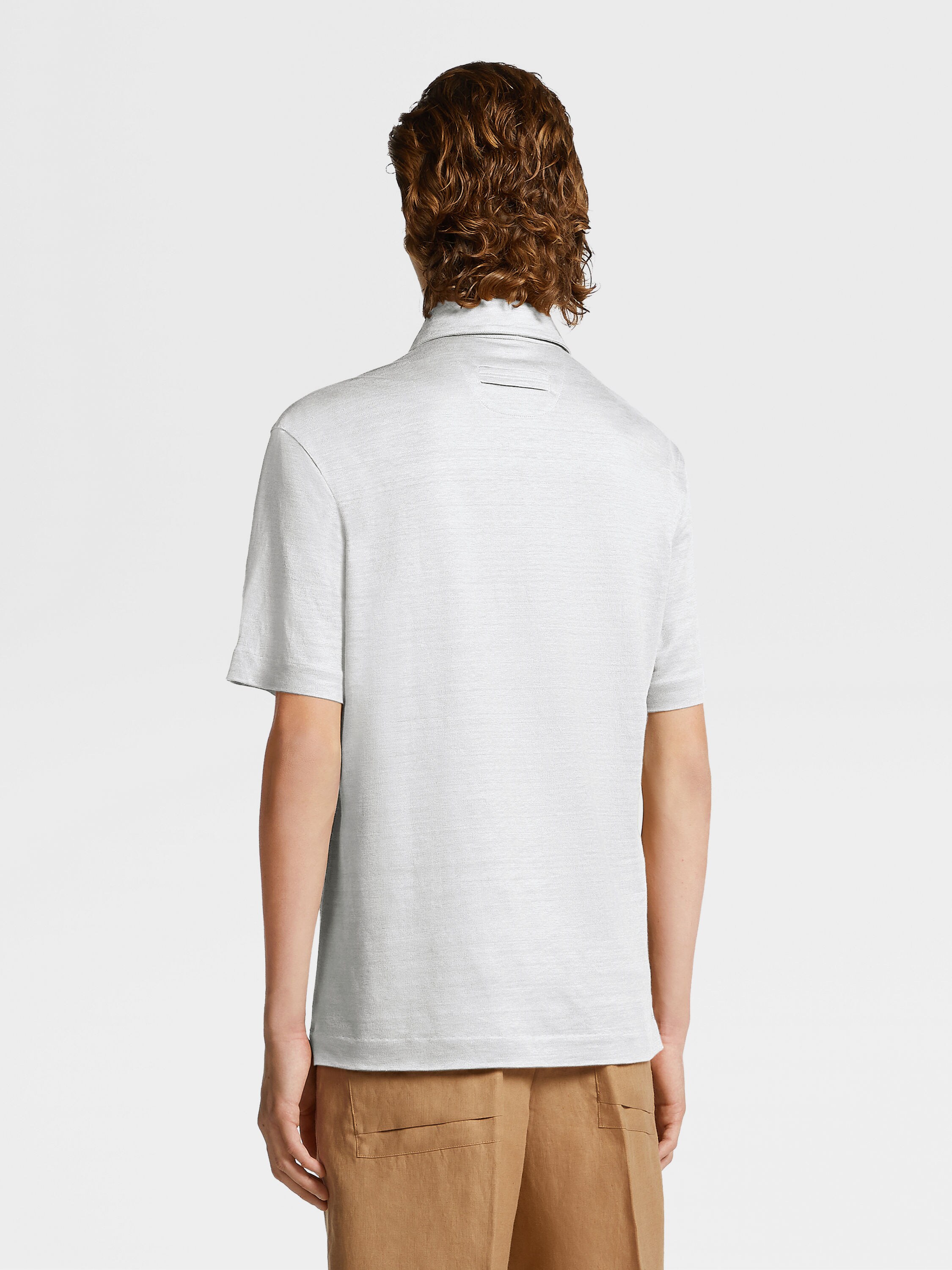 White Pure Linen Short-sleeve Polo Product detail photo #2