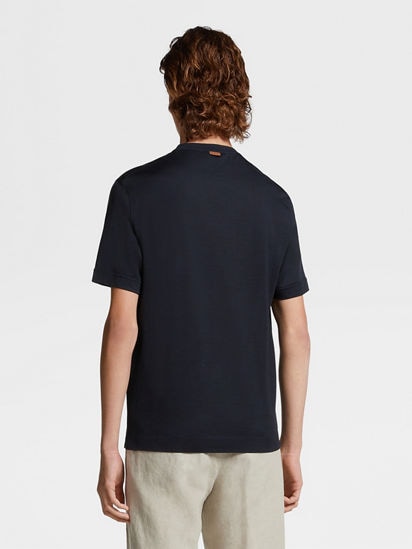 Navy Blue Leggerissimo Cotton and Silk T-shirt SS25 26596480