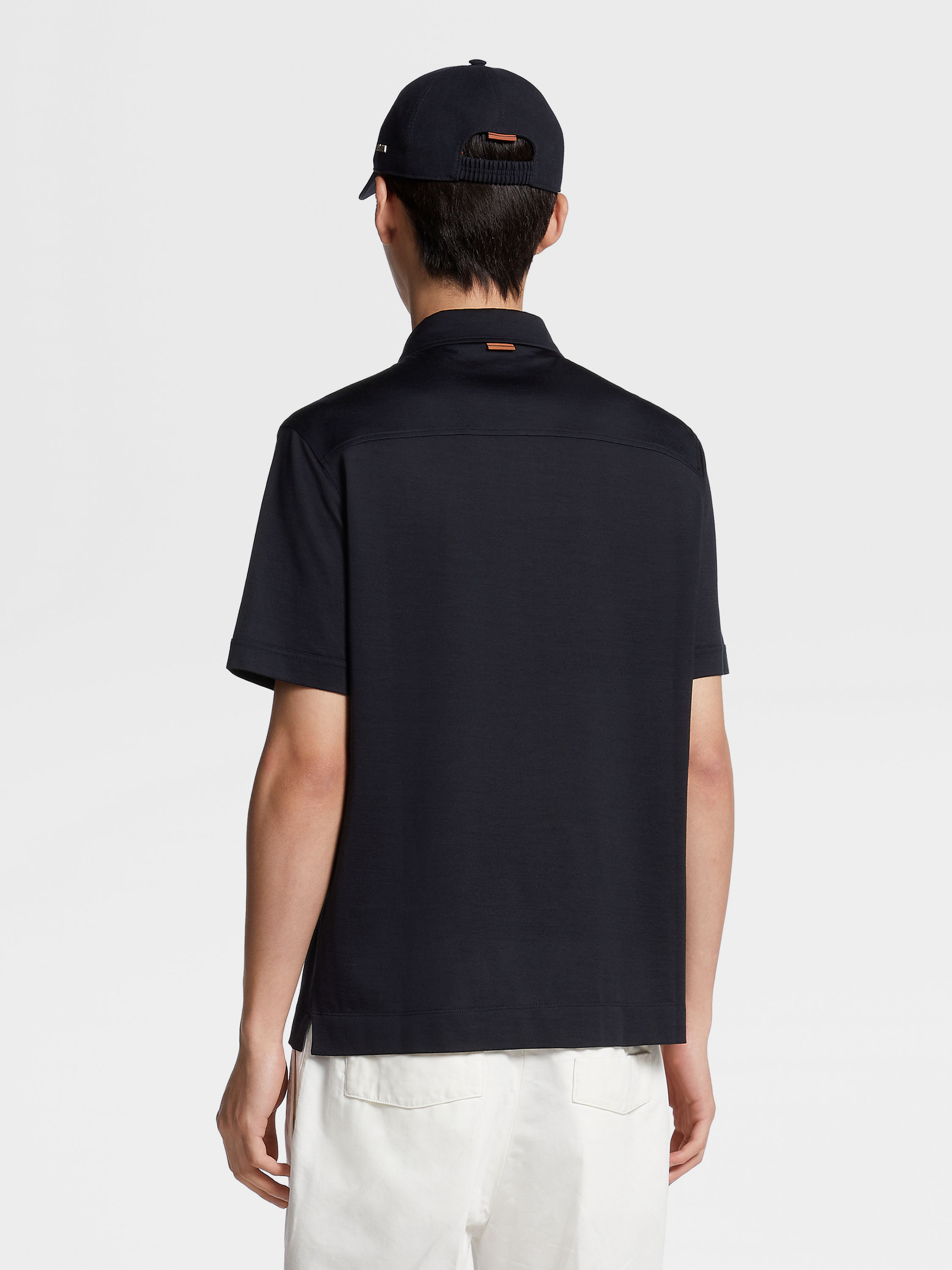 Navy Blue Leggerissimo Cotton and Silk Polo Shirt Product detail photo #2